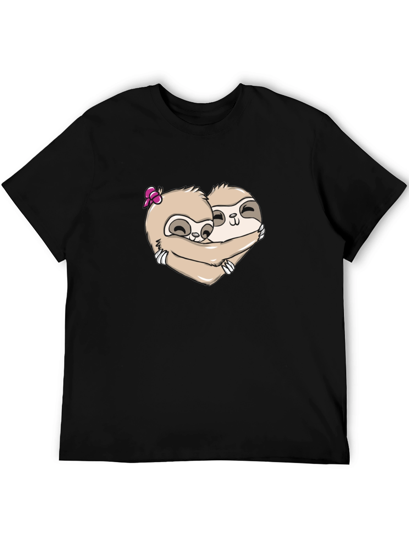 Cute Sloth Couple Hugging T-Shirt - Black