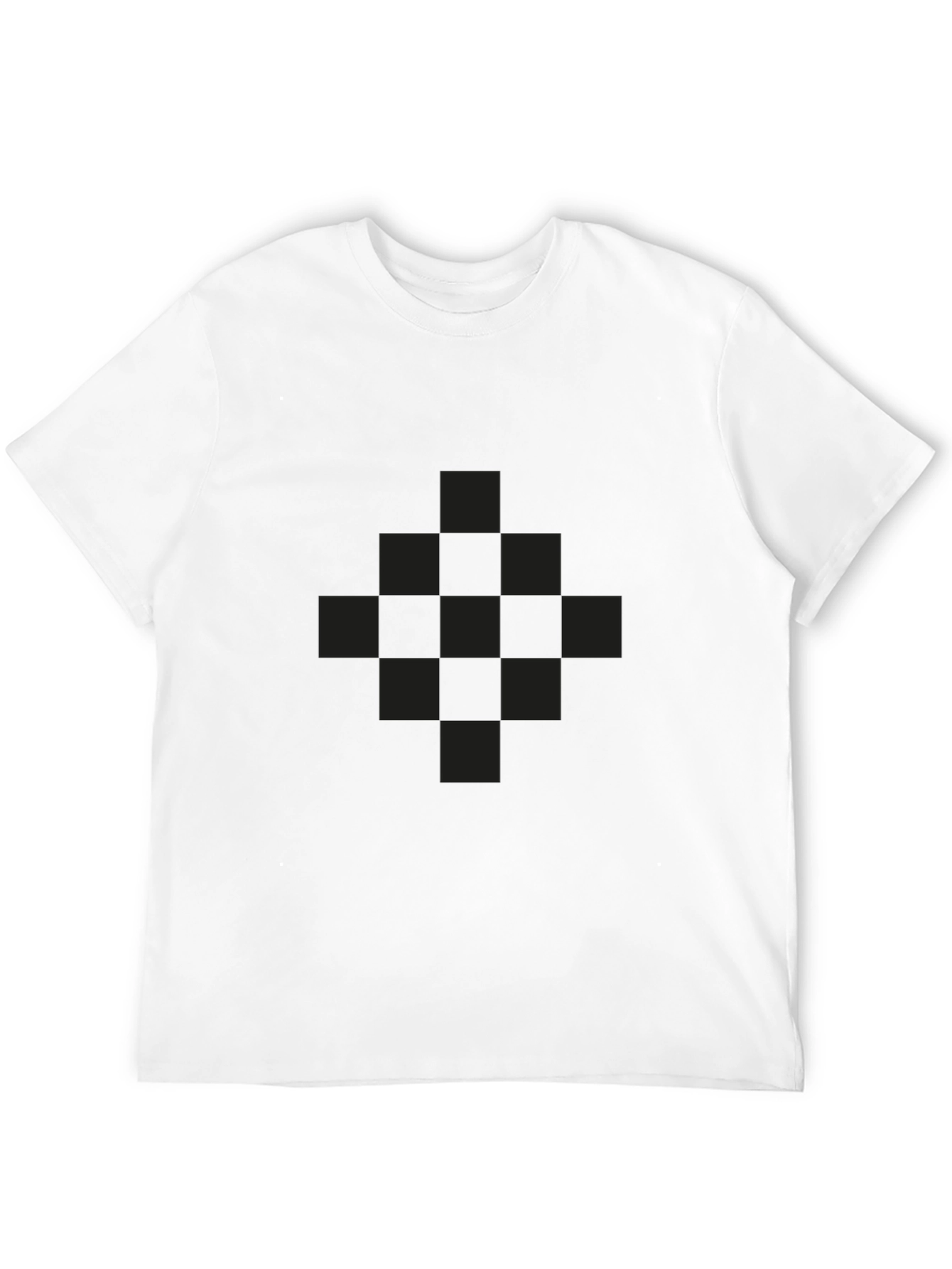 Mens Black Graphic Tee - Checkered Pattern