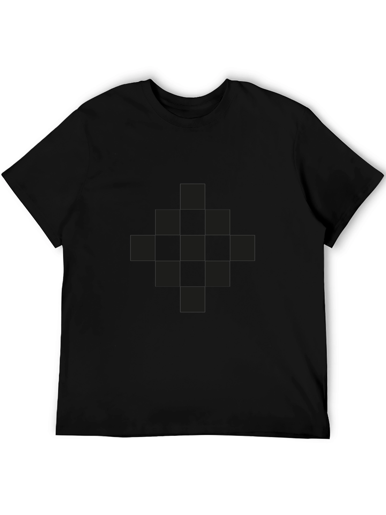 Mens Black Graphic Tee - Checkered Pattern