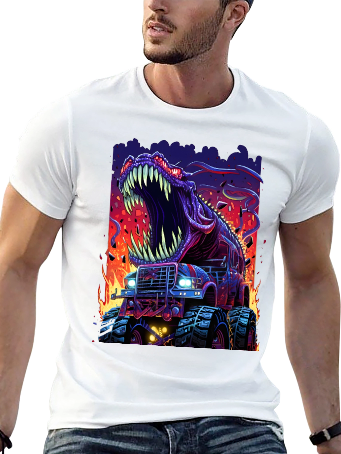 Dino Truck T-Shirt: Roaring Monster Vehicle Tee