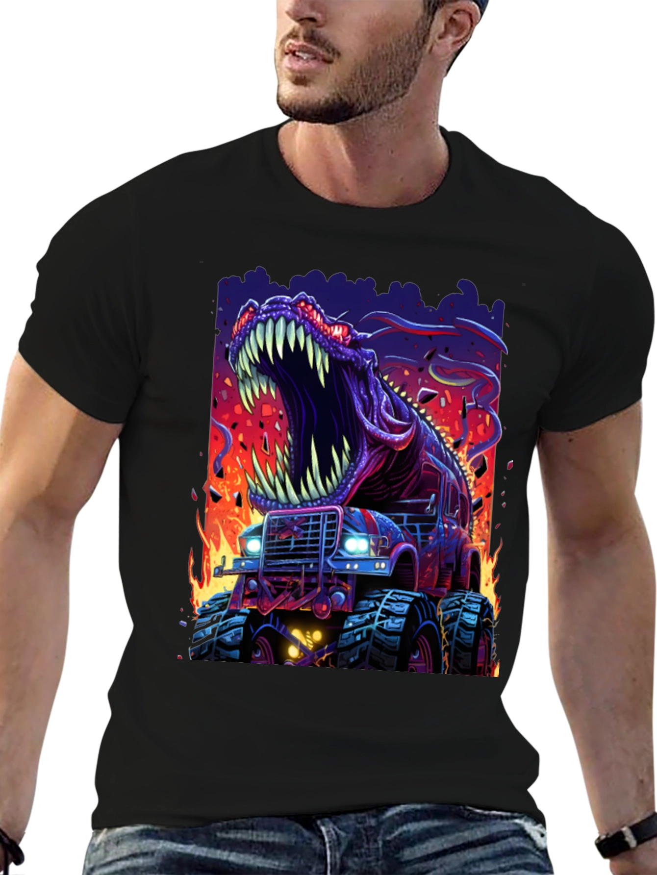 Dino Truck T-Shirt: Roaring Monster Vehicle Tee