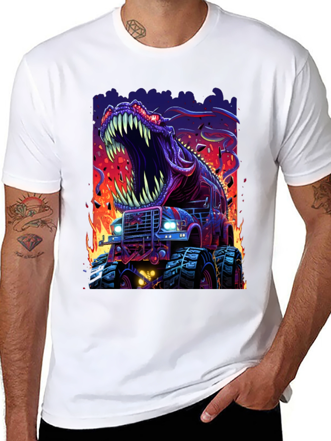 Dino Truck T-Shirt: Roaring Monster Vehicle Tee
