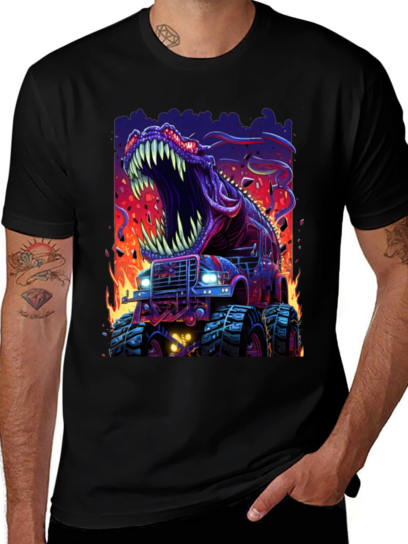 Dino Truck T-Shirt: Roaring Monster Vehicle Tee