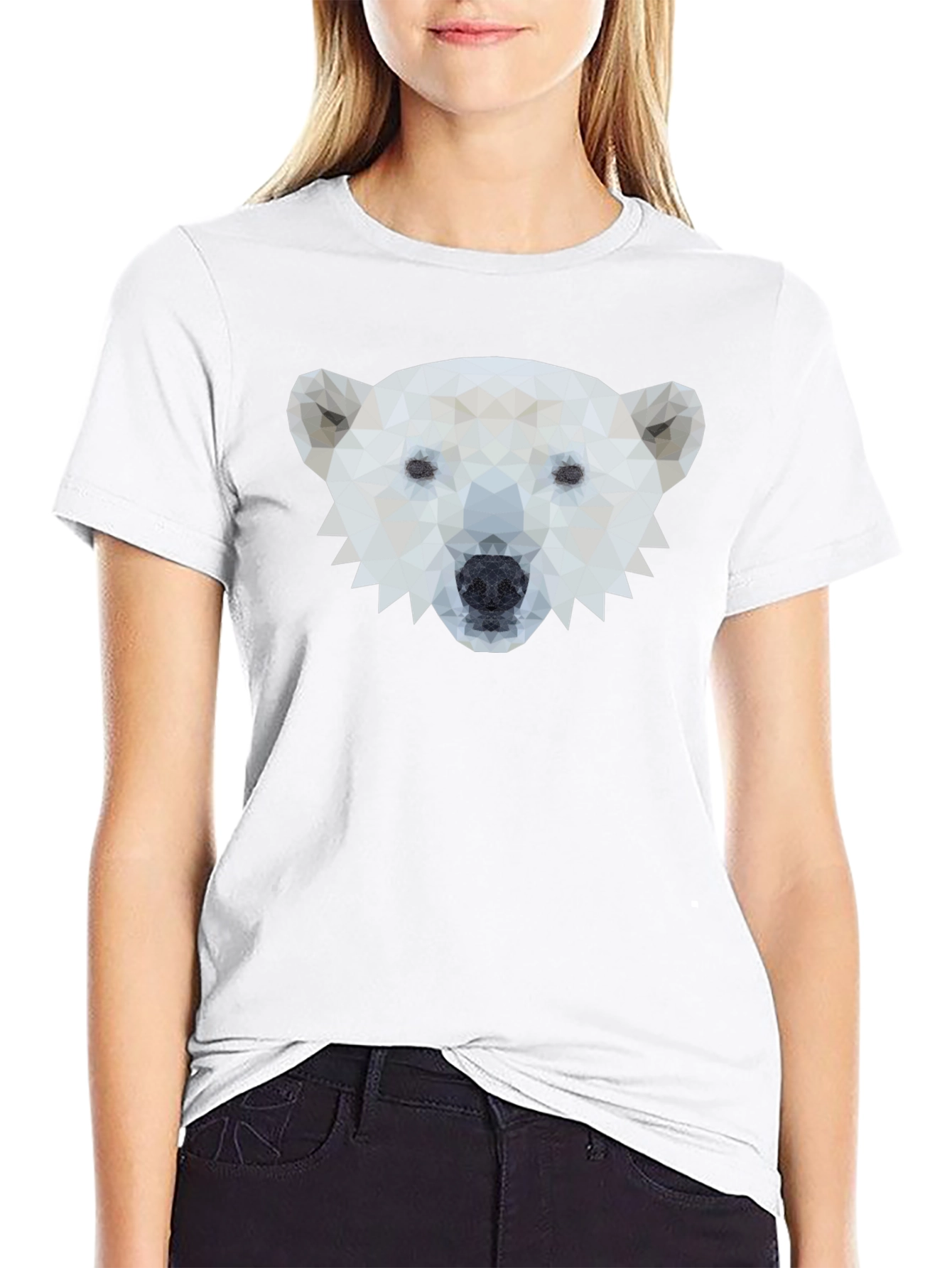 Geometric Polar Bear Graphic Tee - Black
