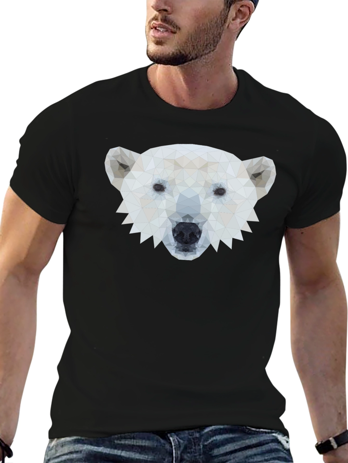 Geometric Polar Bear Graphic Tee - Black