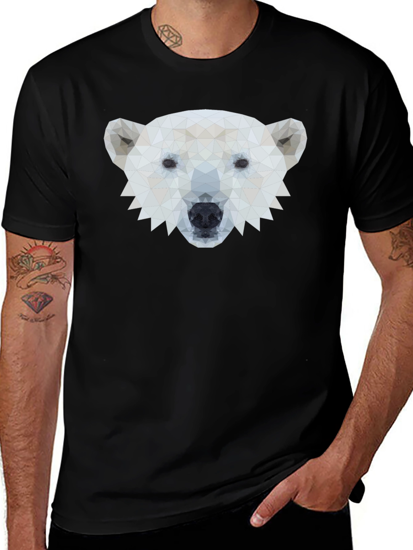 Geometric Polar Bear Graphic Tee - Black