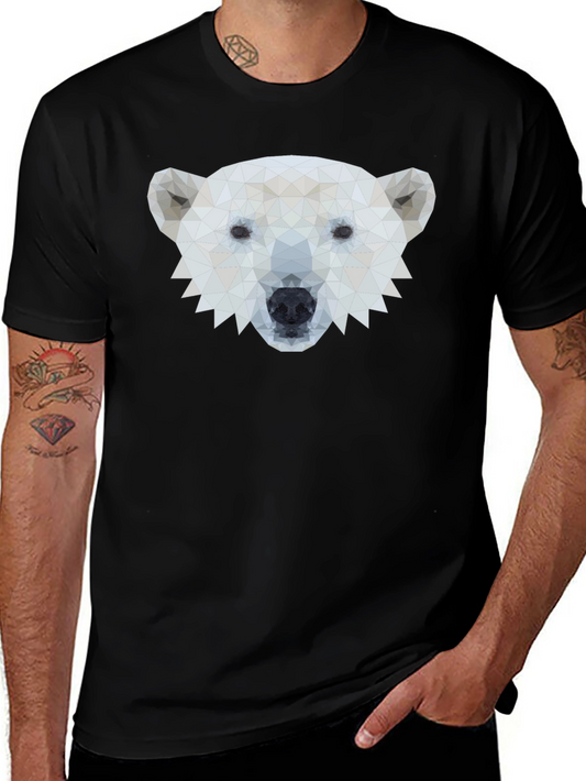 Geometric Polar Bear Graphic Tee - Black