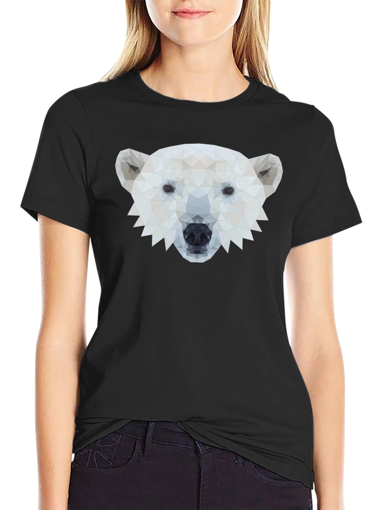 Geometric Polar Bear Graphic Tee - Black