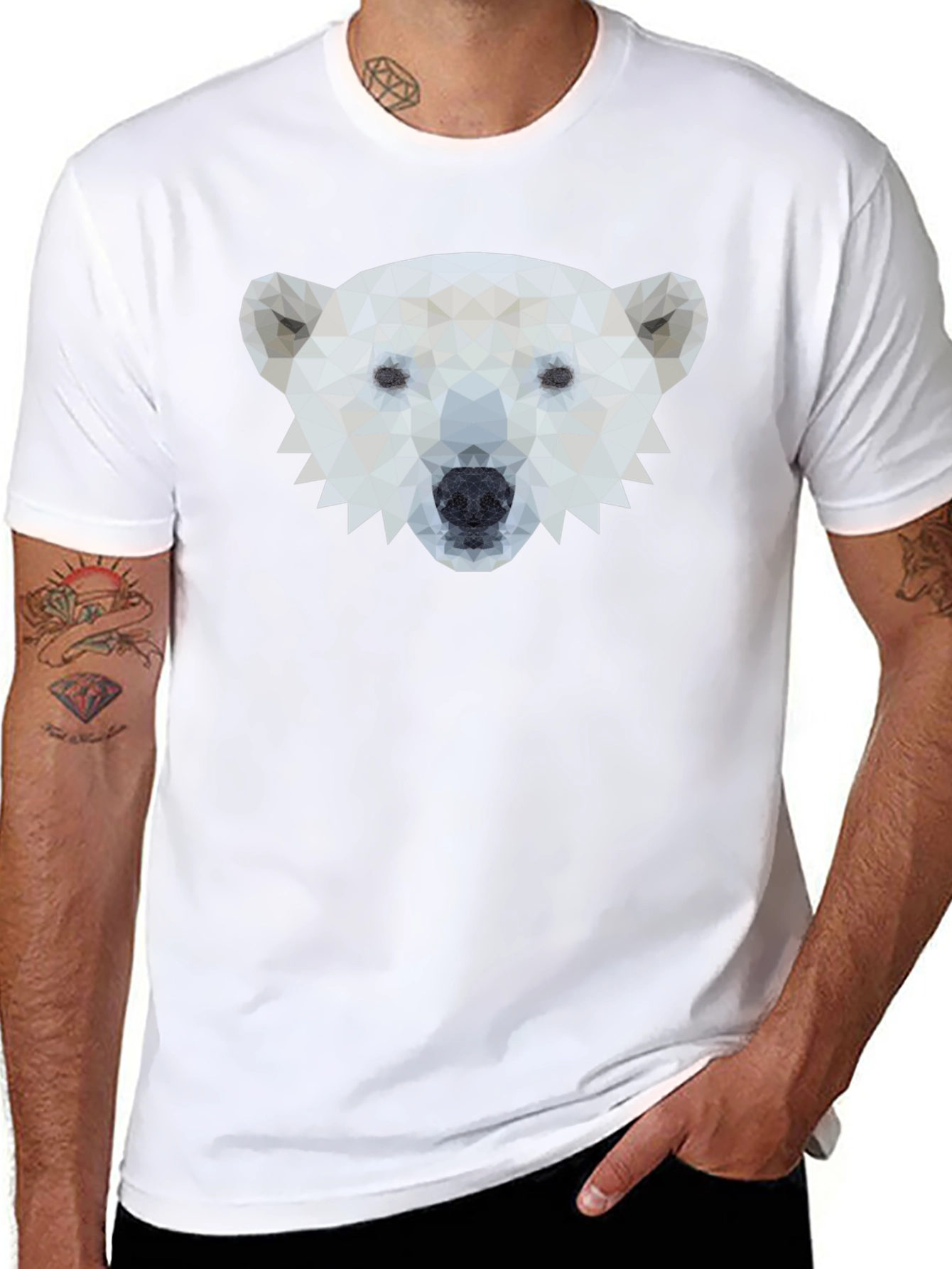 Geometric Polar Bear Graphic Tee - Black