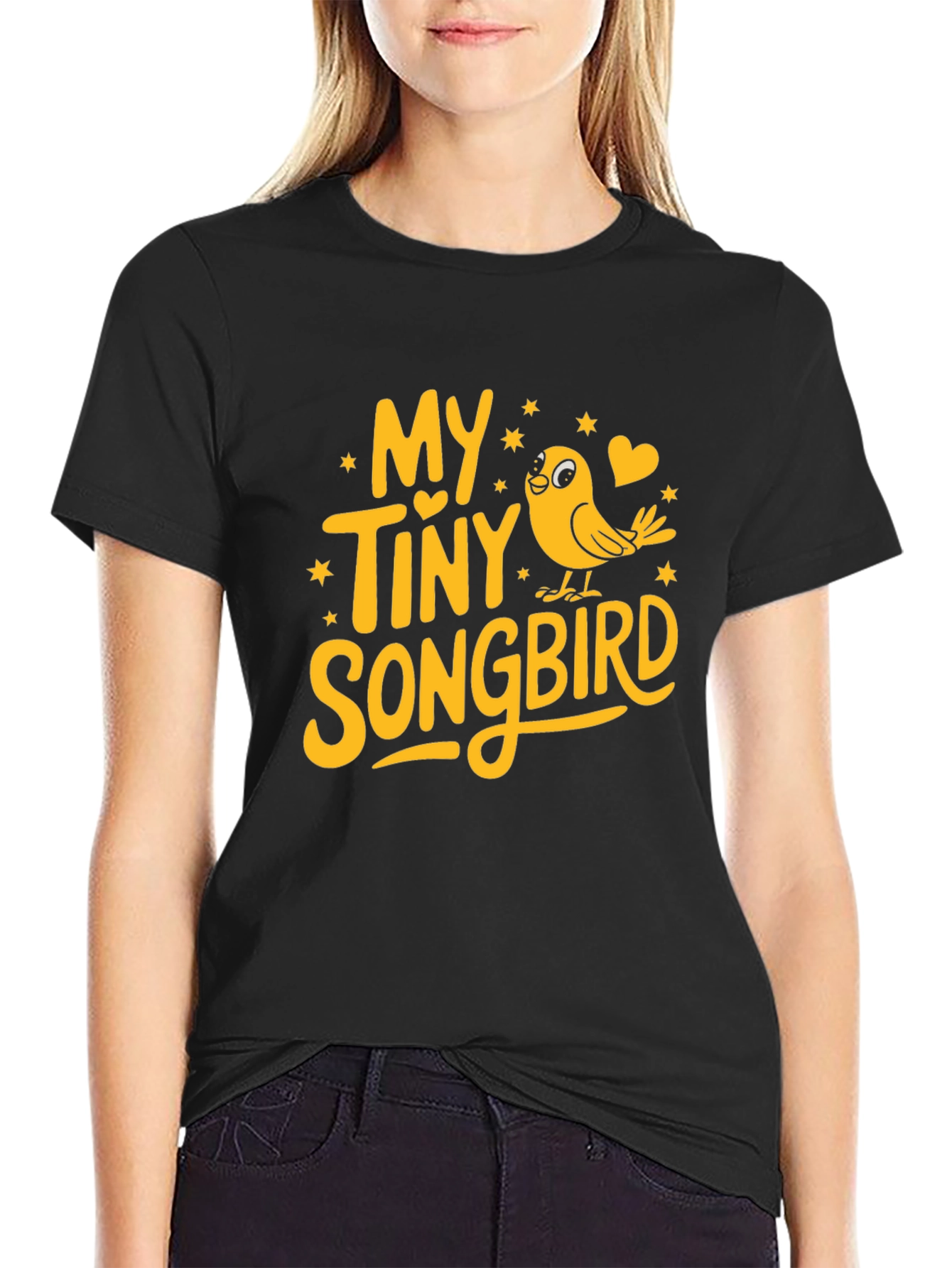 My Tiny Songbird Graphic Tee - Black Cotton Blend