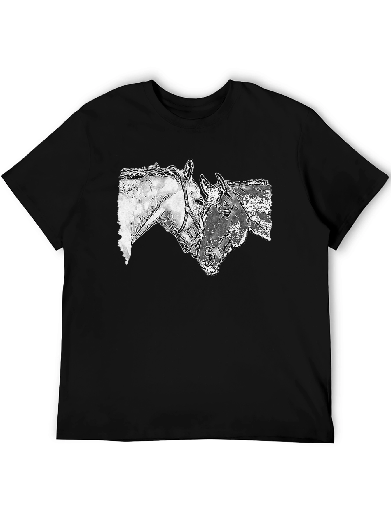 Horse Sketch Graphic Tee - Black Casual T-Shirt