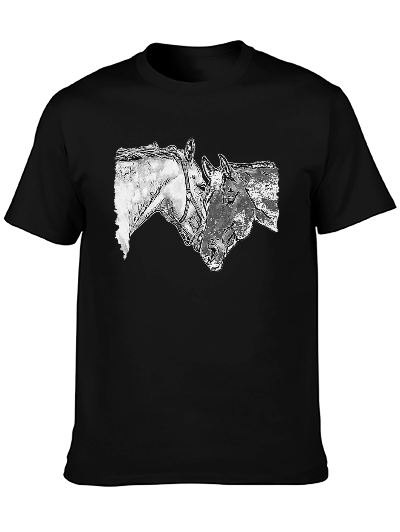 Horse Sketch Graphic Tee - Black Casual T-Shirt