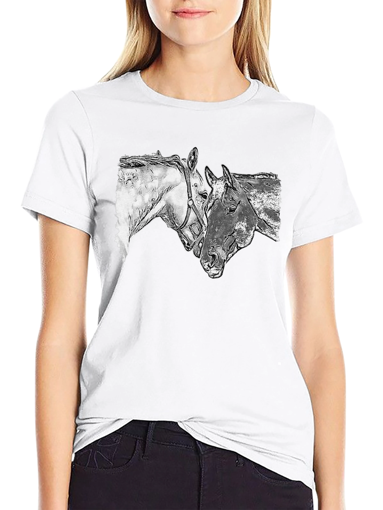 Horse Sketch Graphic Tee - Black Casual T-Shirt