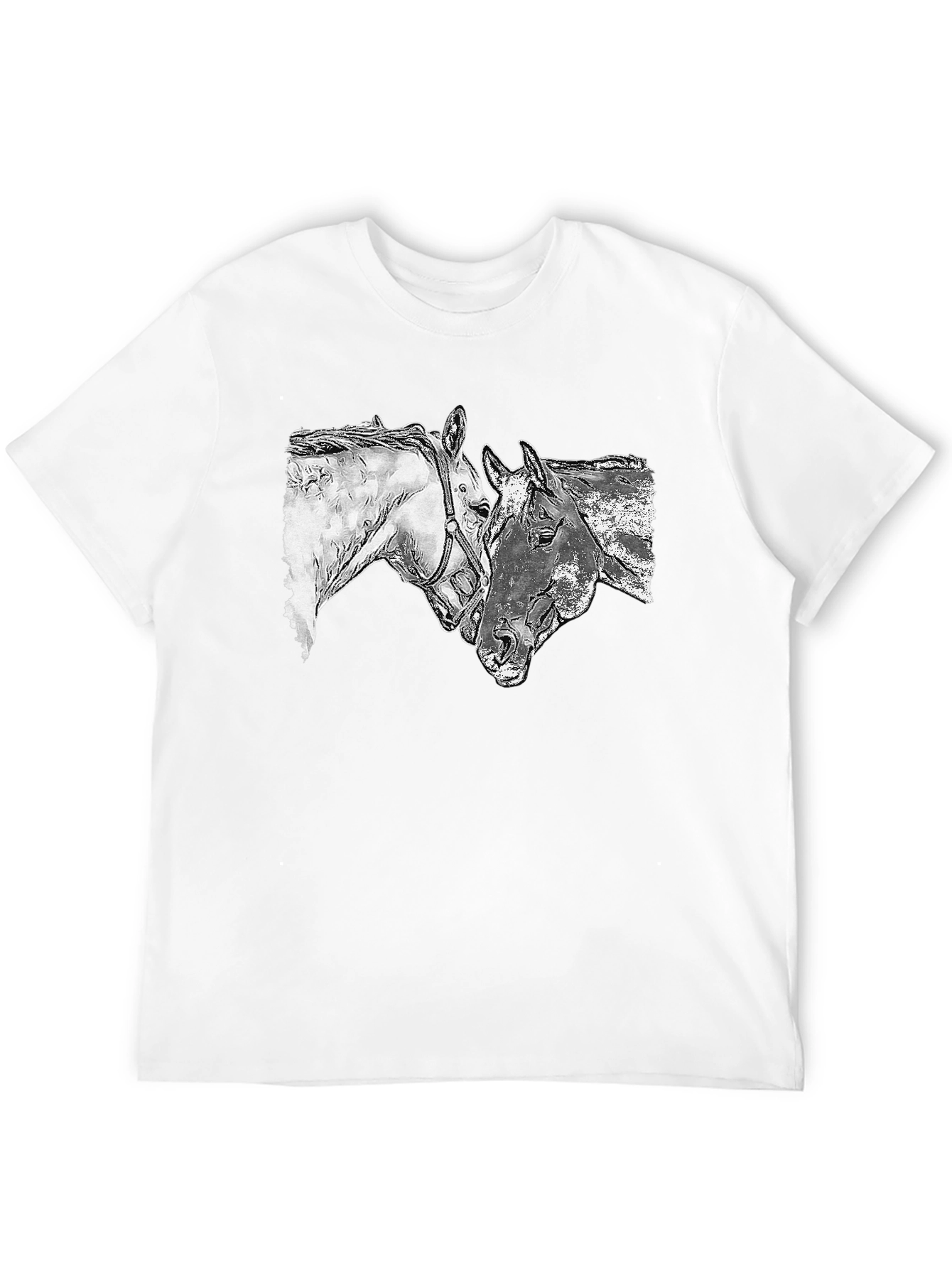 Horse Sketch Graphic Tee - Black Casual T-Shirt