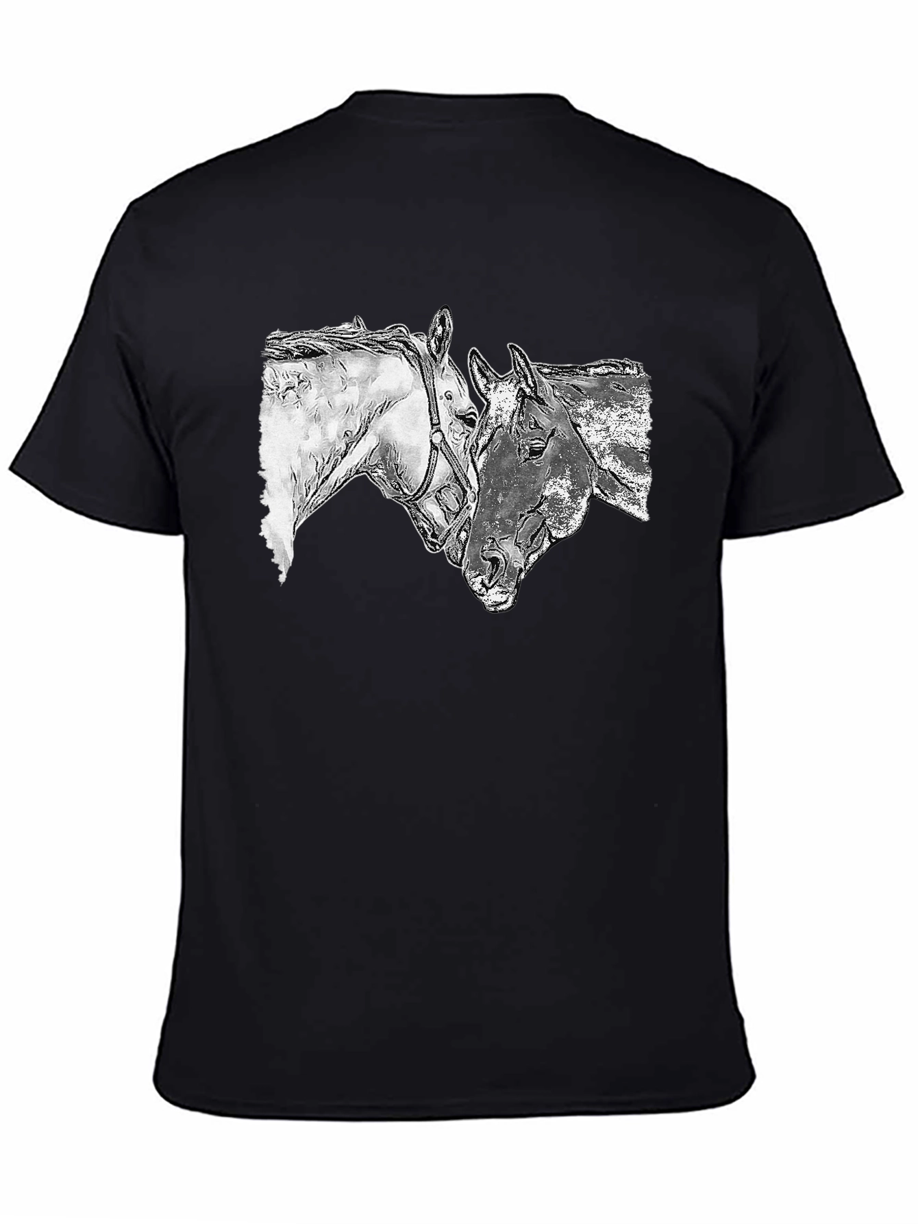 Horse Sketch Graphic Tee - Black Casual T-Shirt