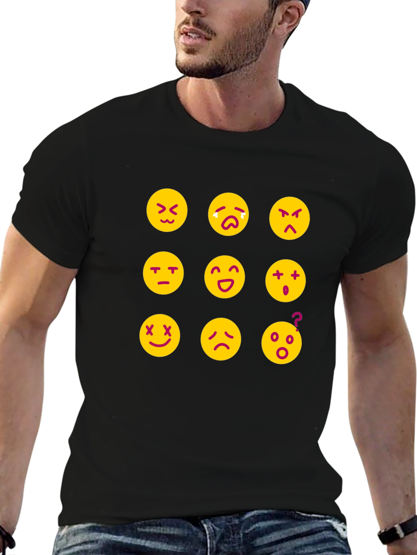 Emoji Expression T-Shirt - Black Fun Designs