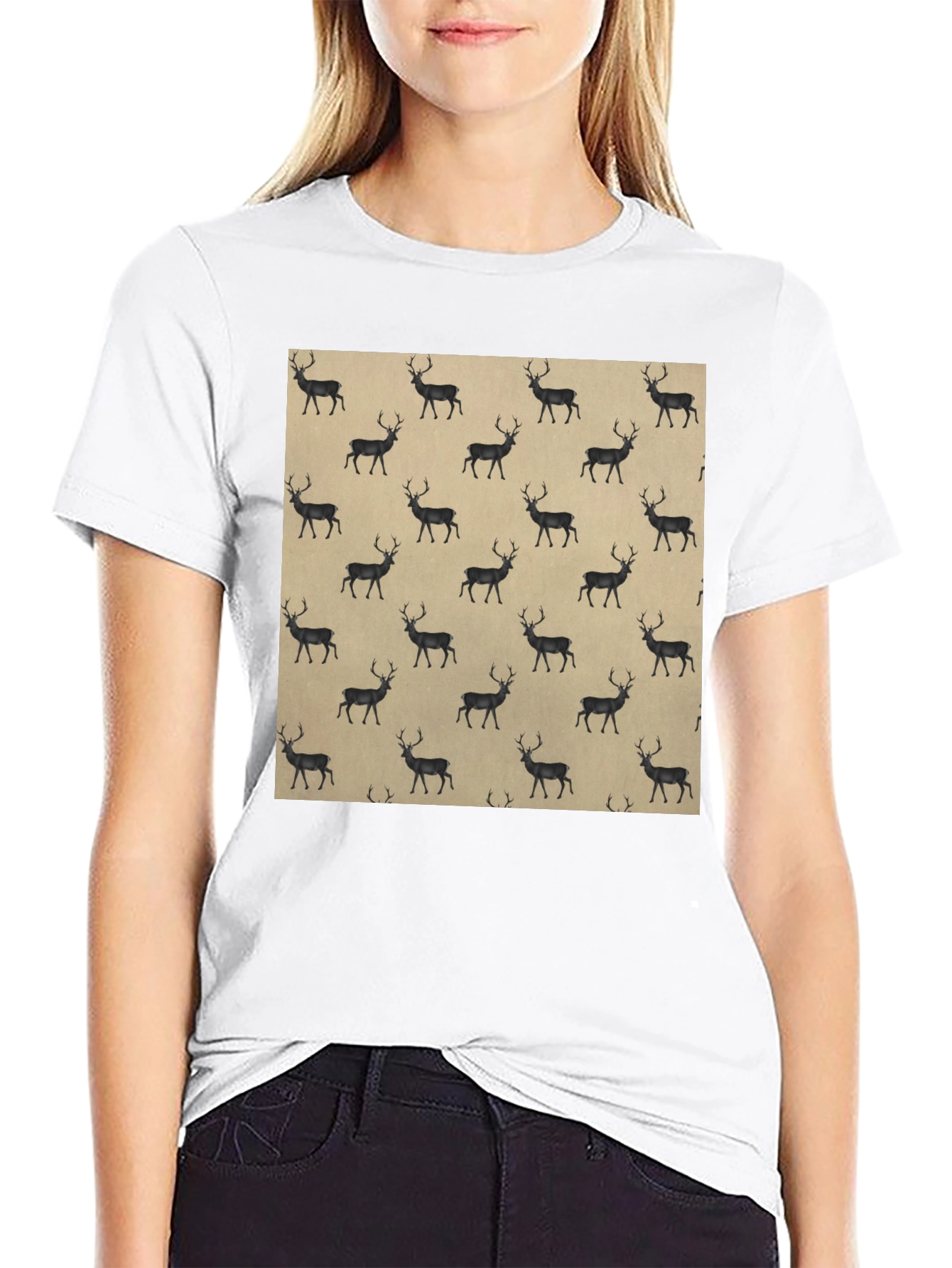 Deer Pattern Black T-Shirt