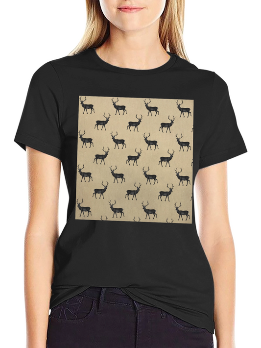 Deer Pattern Black T-Shirt