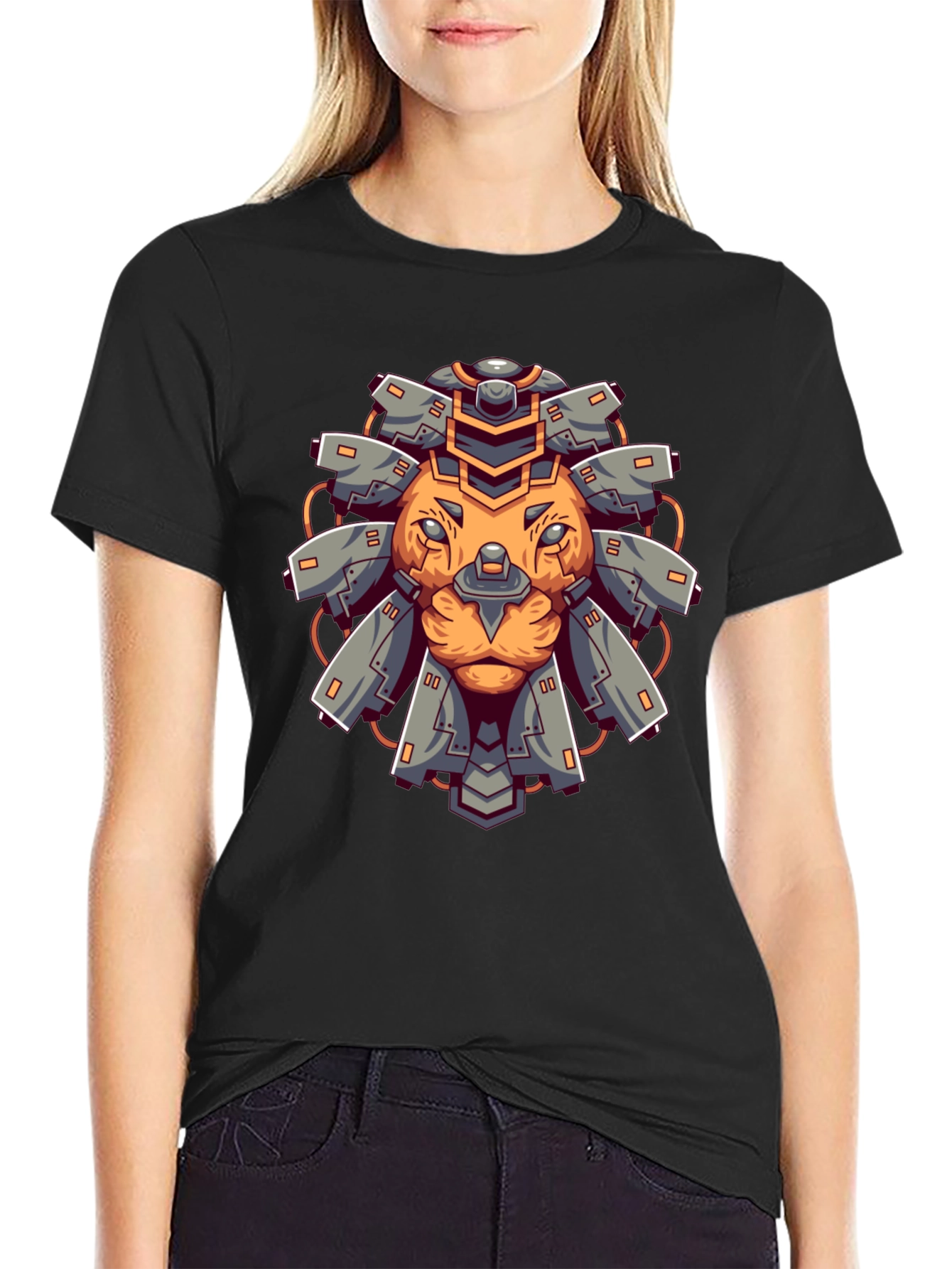 Cyber Lion Graphic Tee - Cool Futuristic Design