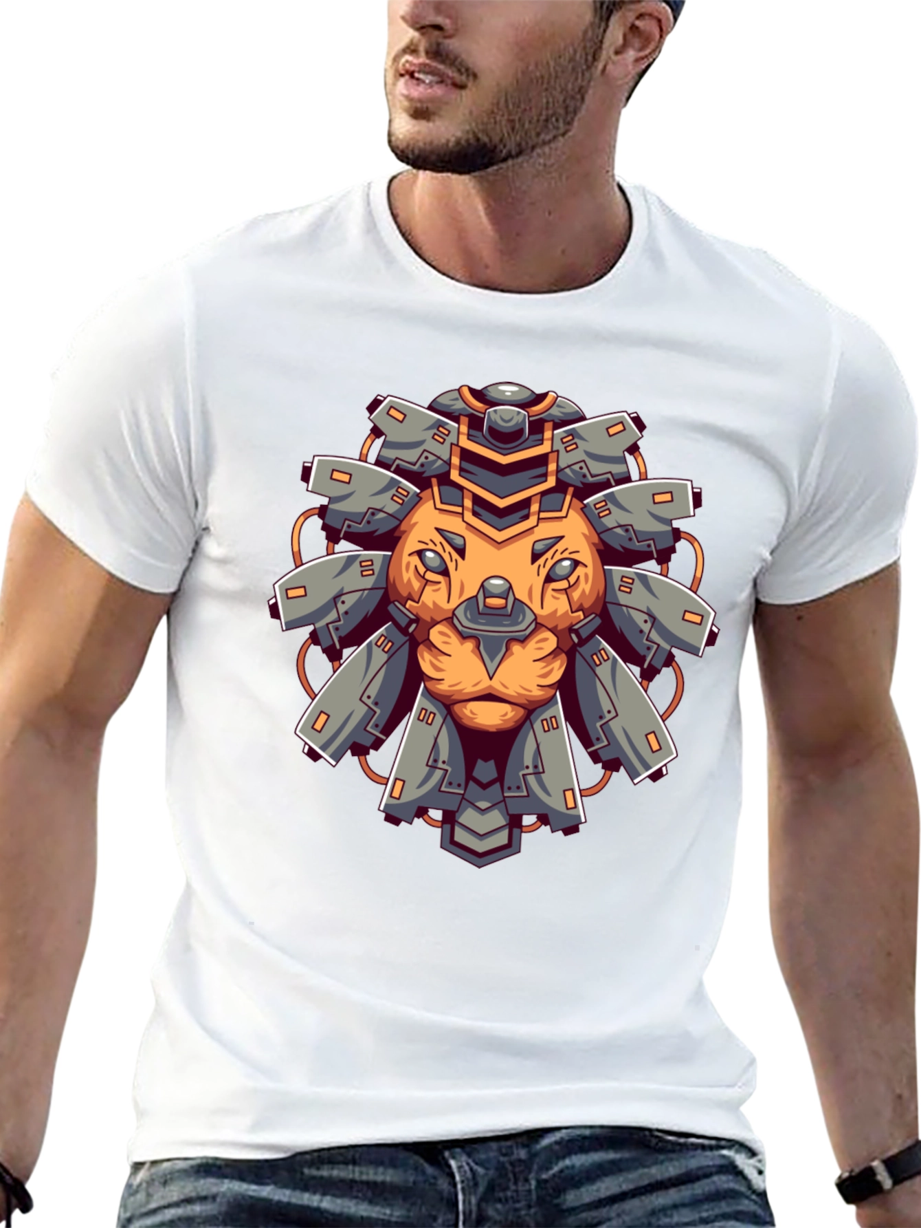 Cyber Lion Graphic Tee - Cool Futuristic Design