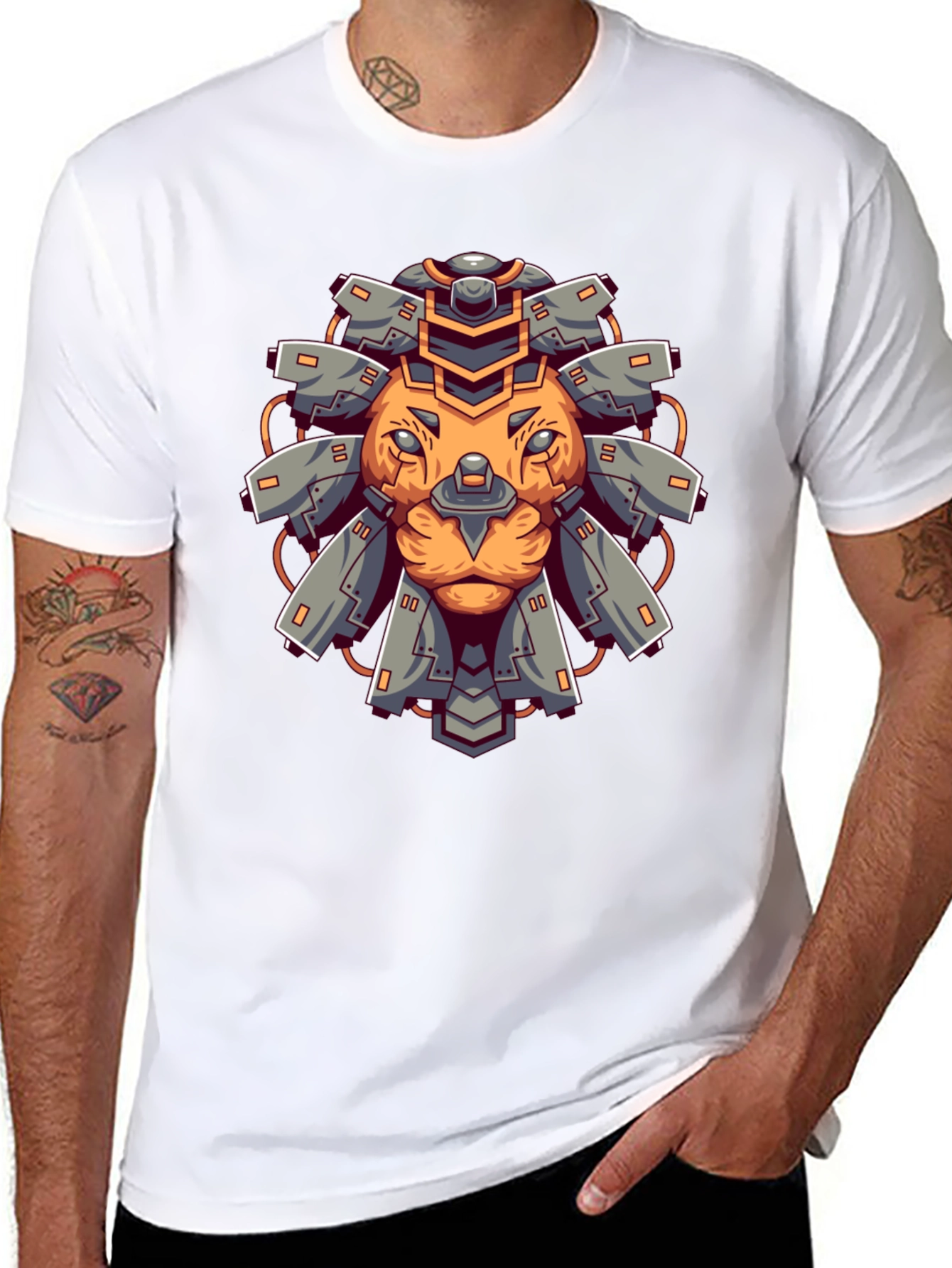 Cyber Lion Graphic Tee - Cool Futuristic Design