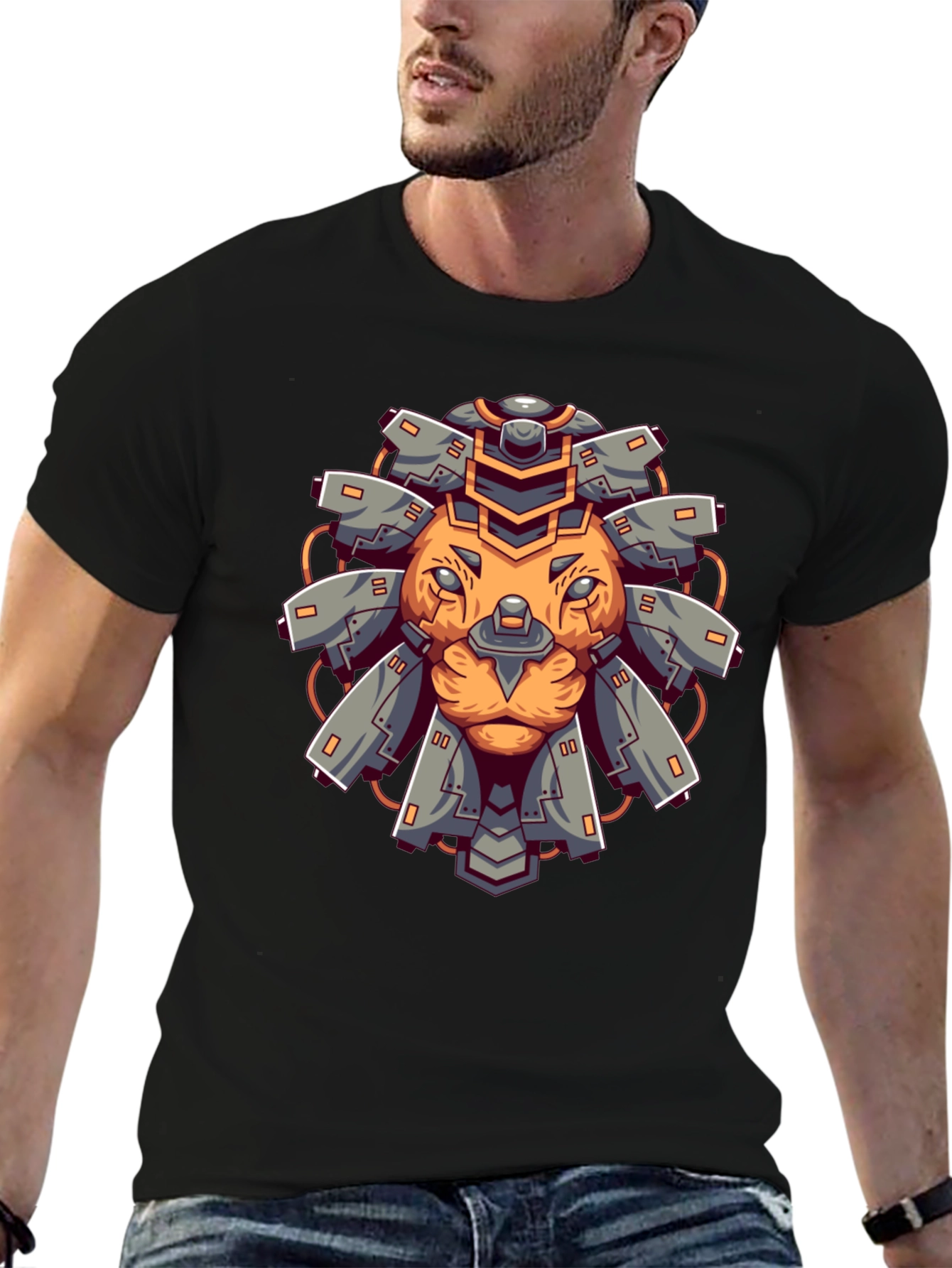 Cyber Lion Graphic Tee - Cool Futuristic Design