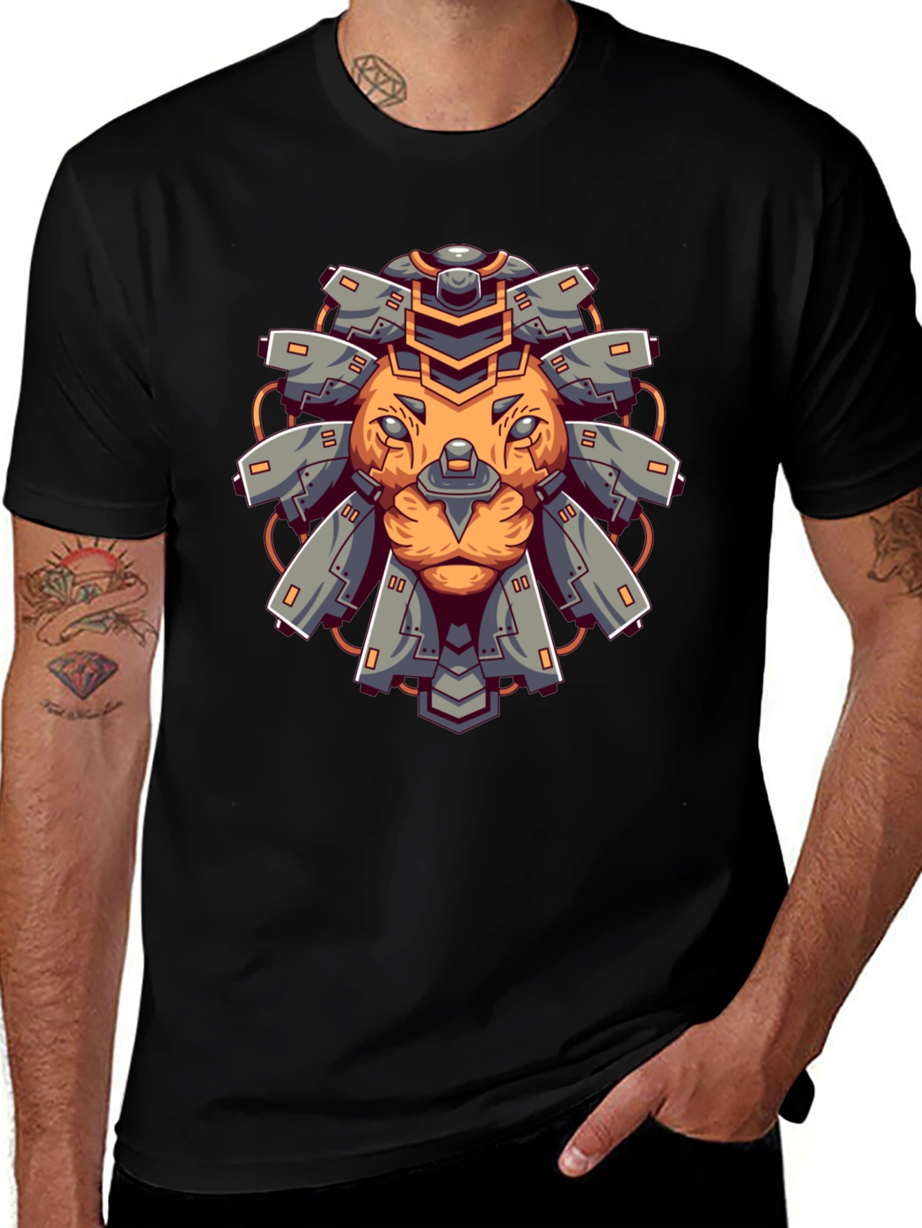 Cyber Lion Graphic Tee - Cool Futuristic Design