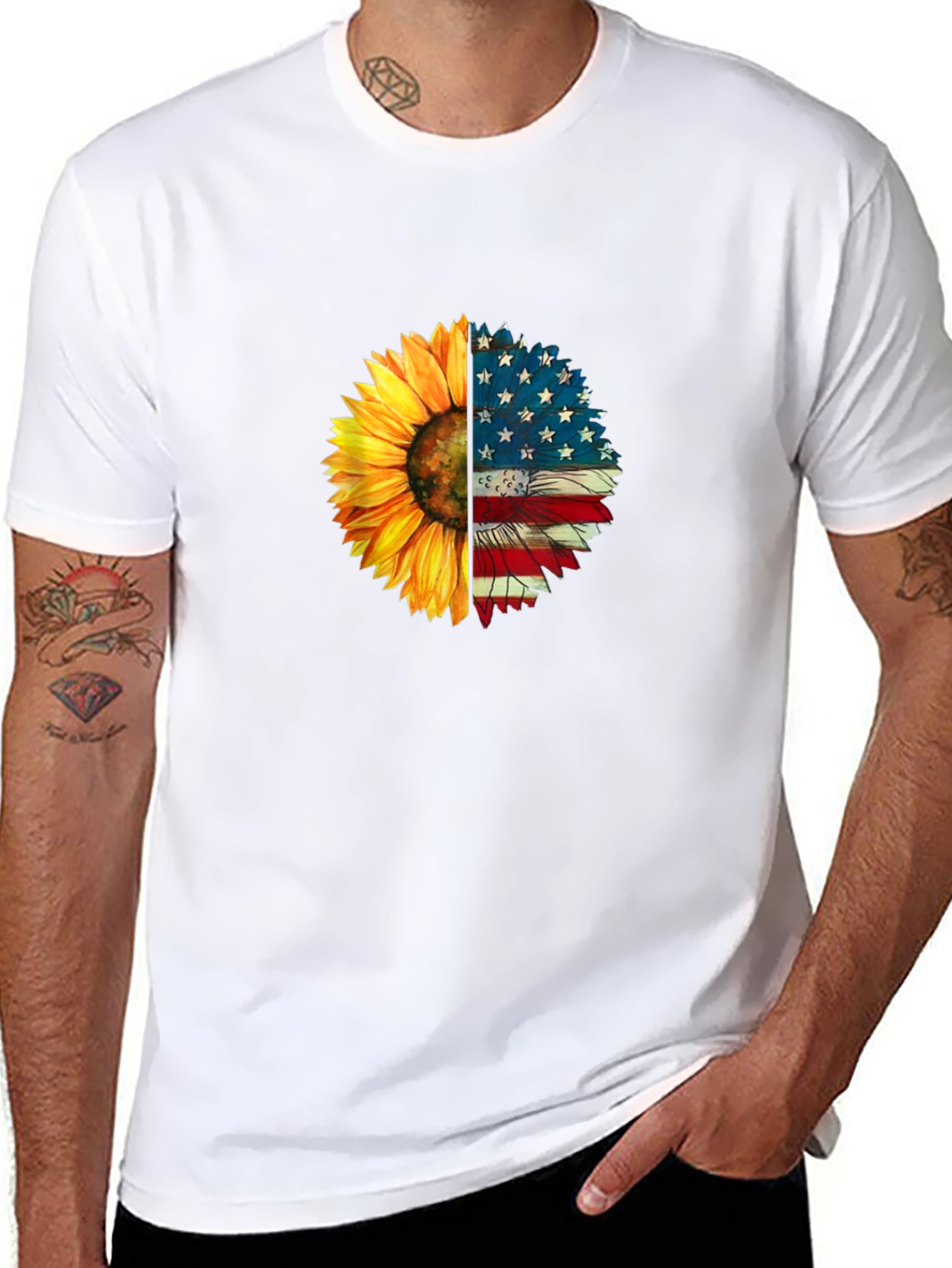 Sunflower American Flag Graphic T-Shirt