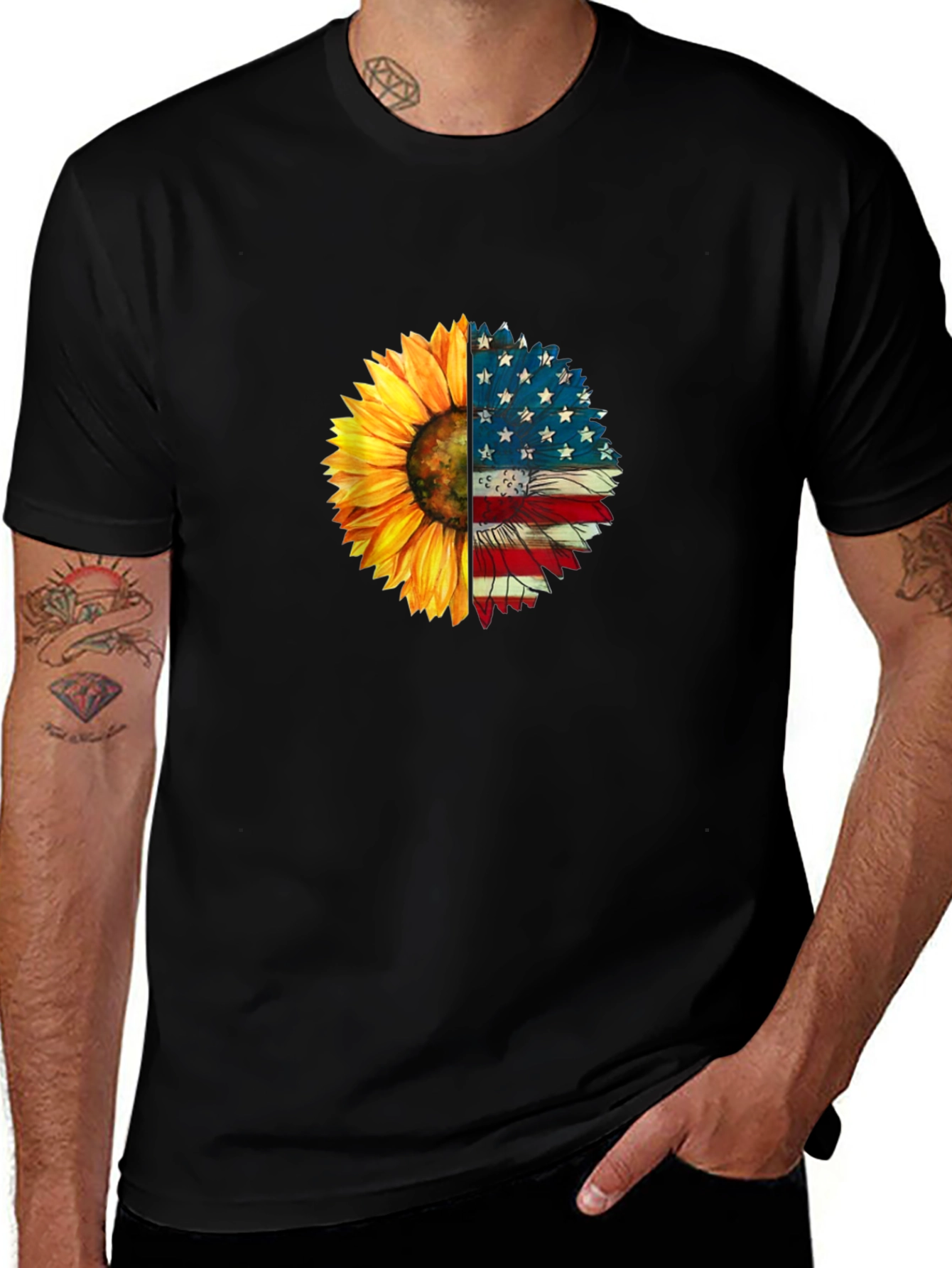 Sunflower American Flag Graphic T-Shirt