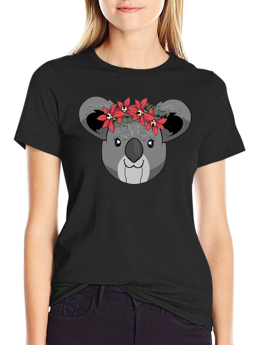 Koala Bear Flower Crown Black T-Shirt
