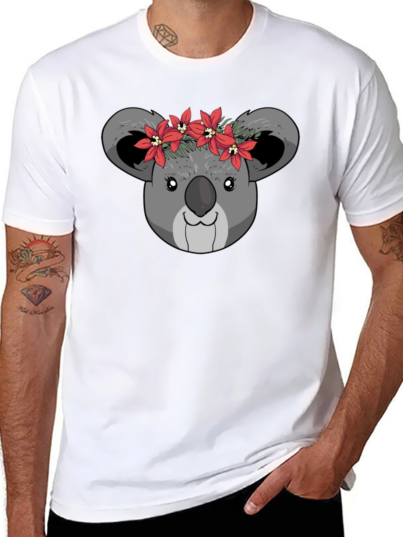 Koala Bear Flower Crown Black T-Shirt