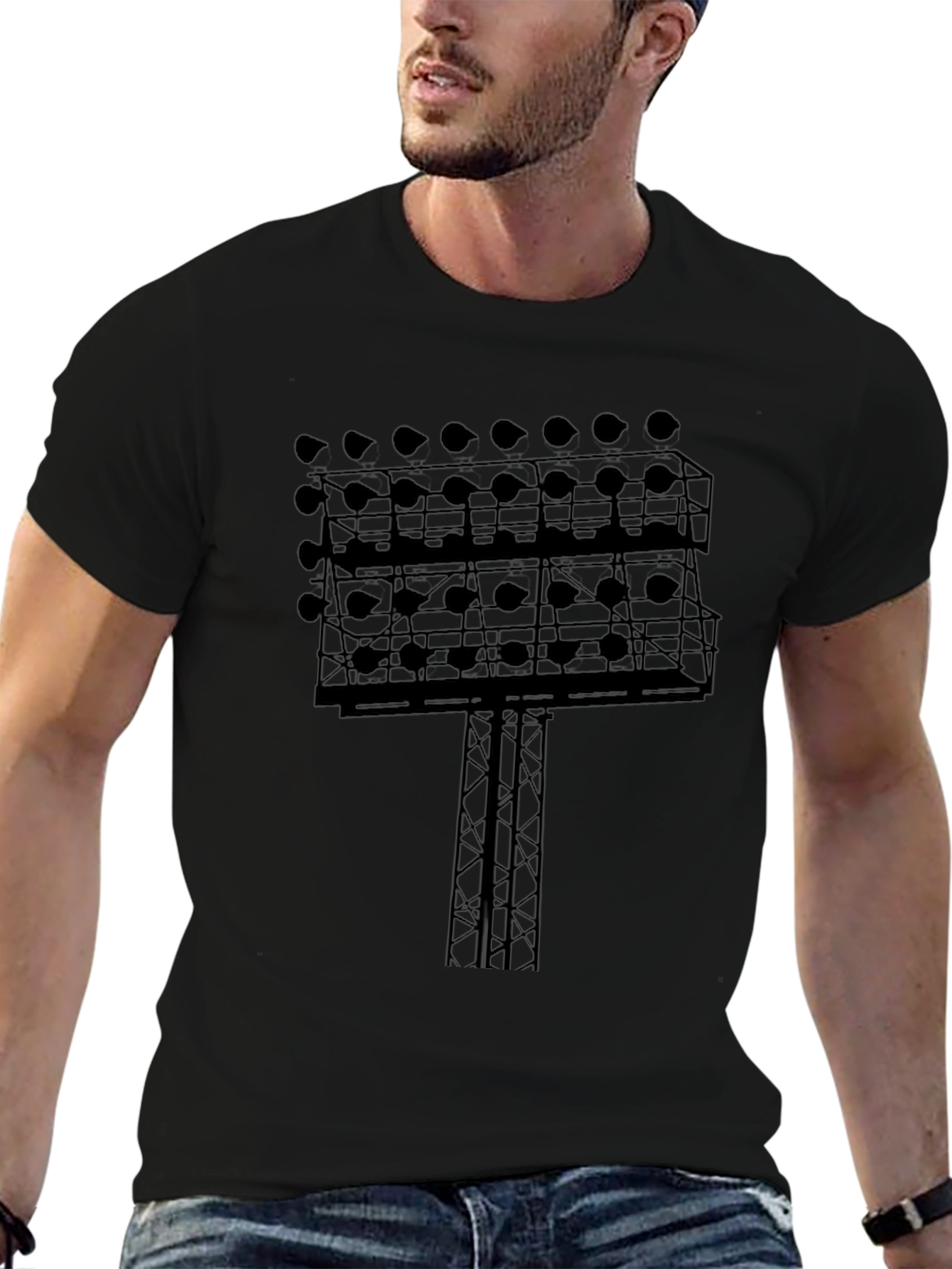 Stadium Lights Graphic Tee - Black Cotton