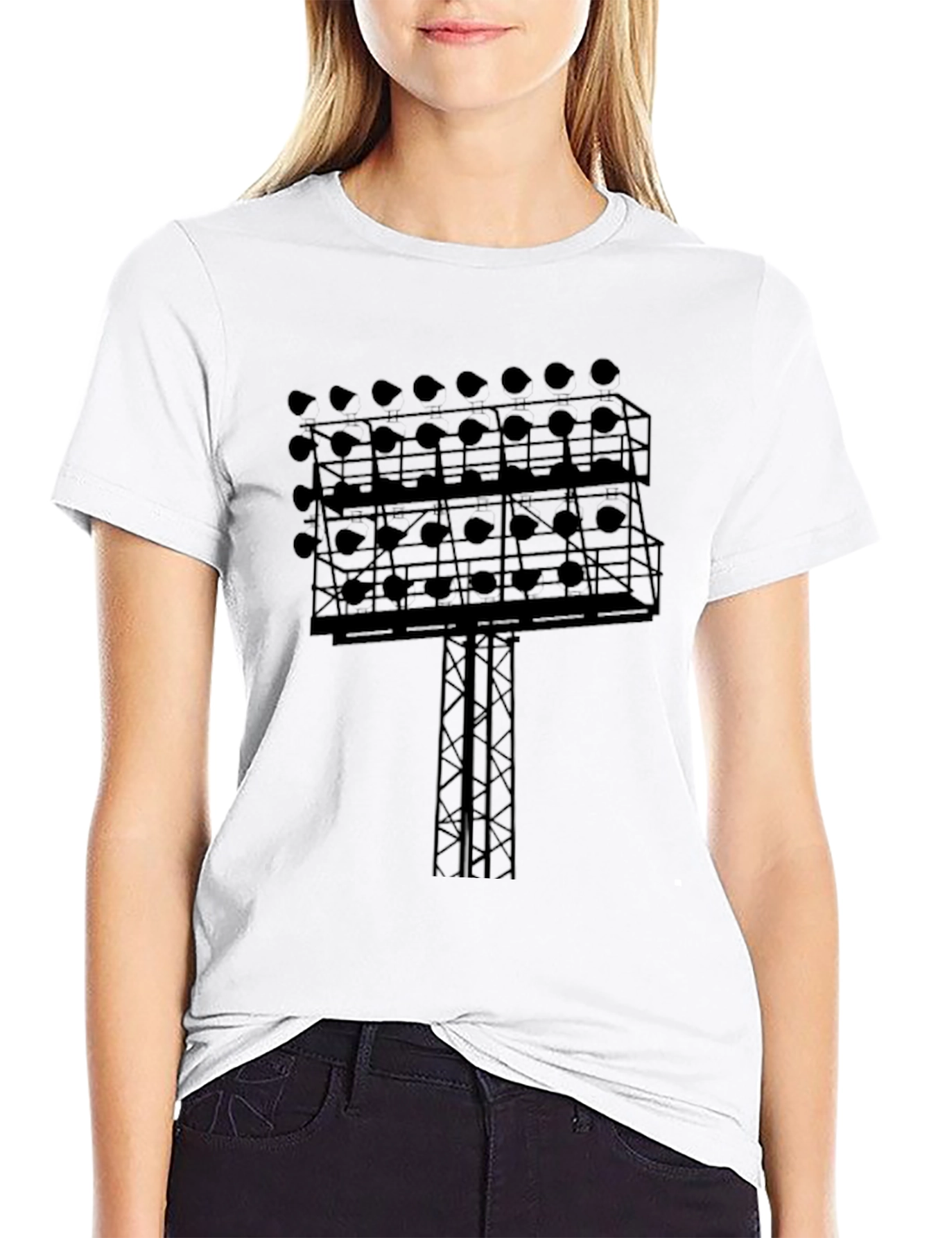 Stadium Lights Graphic Tee - Black Cotton