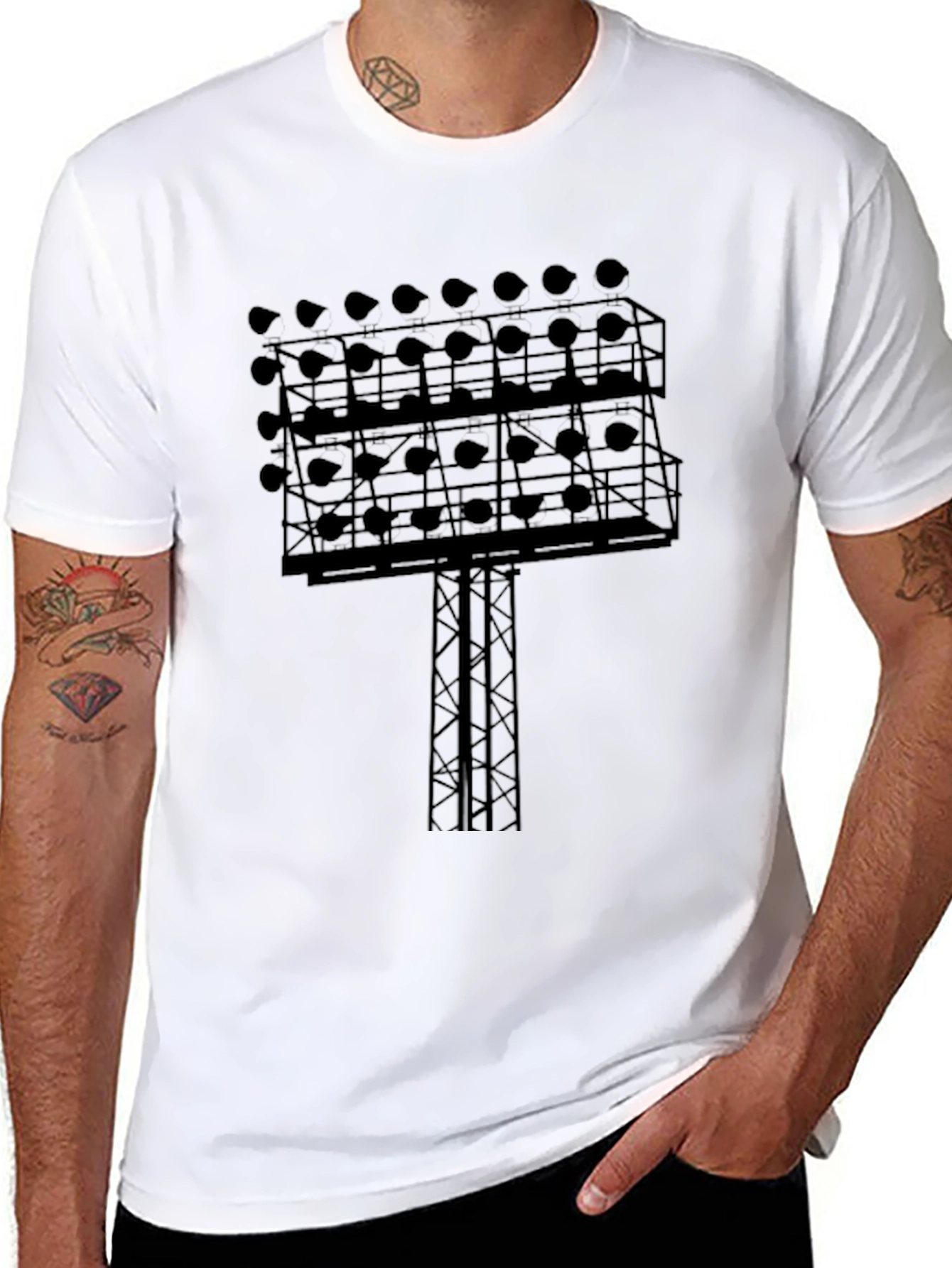 Stadium Lights Graphic Tee - Black Cotton
