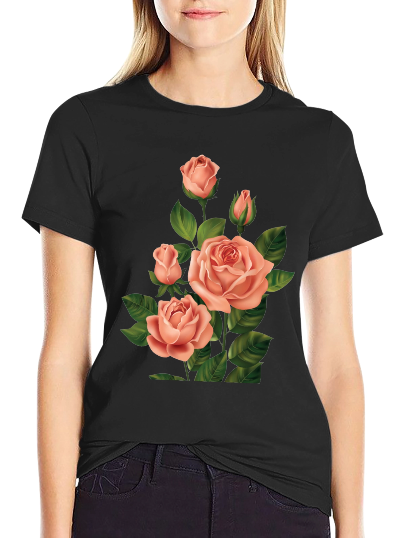 Rose Graphic Black T-Shirt for Men