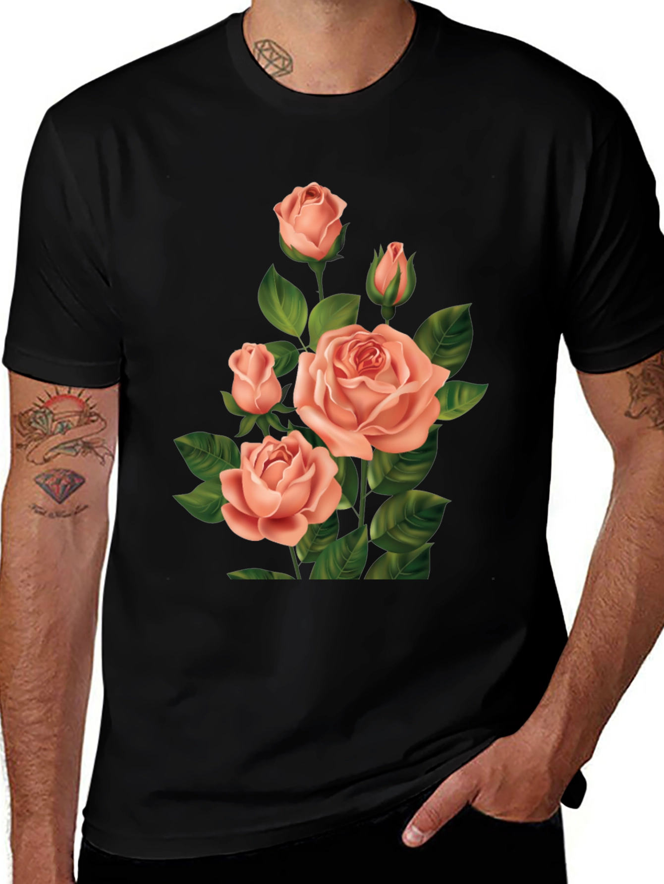 Rose Graphic Black T-Shirt for Men