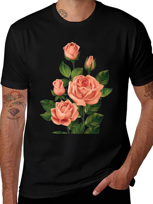 Rose Graphic Black T-Shirt for Men