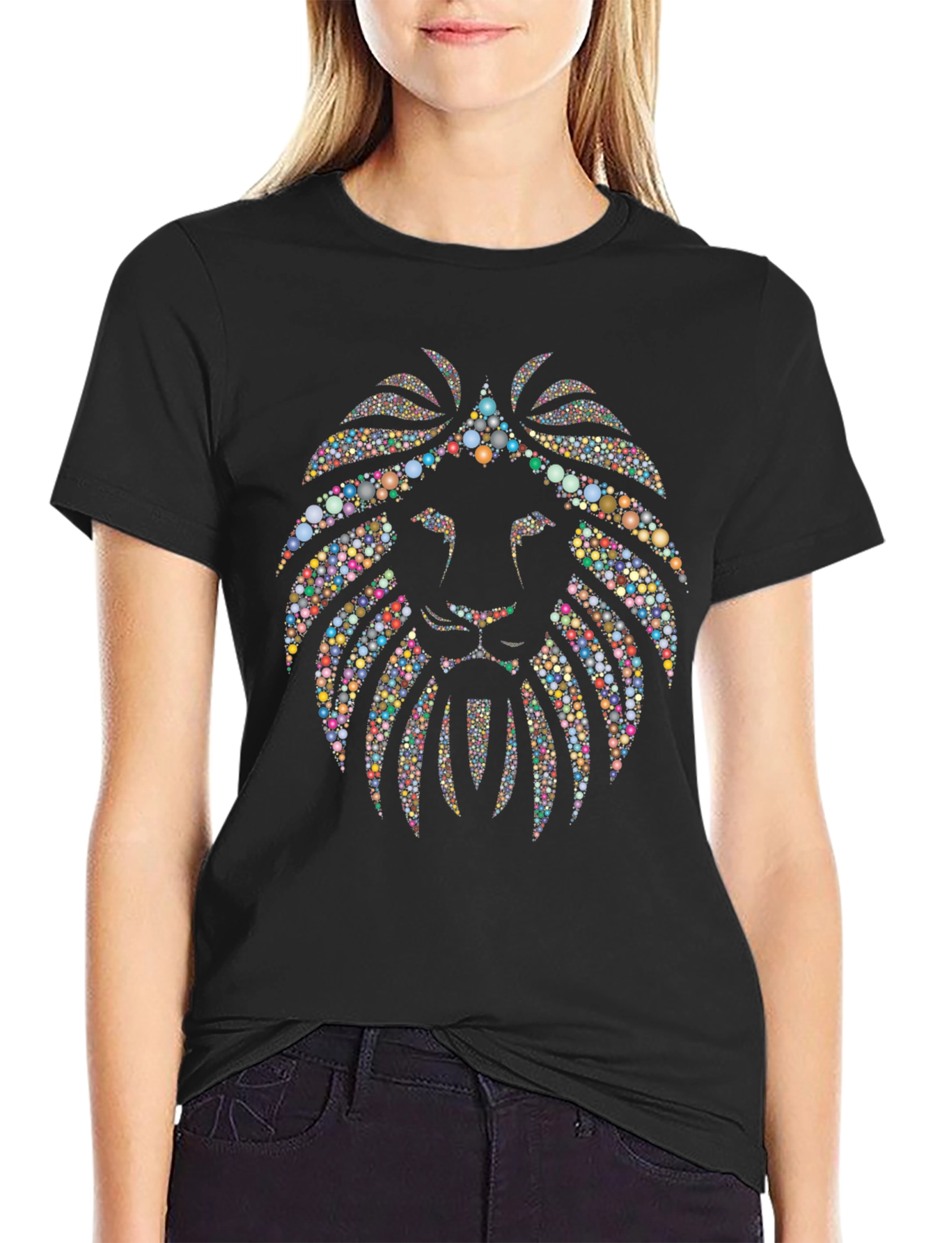 Geometric Lion Graphic Tee - Mens Black T-Shirt