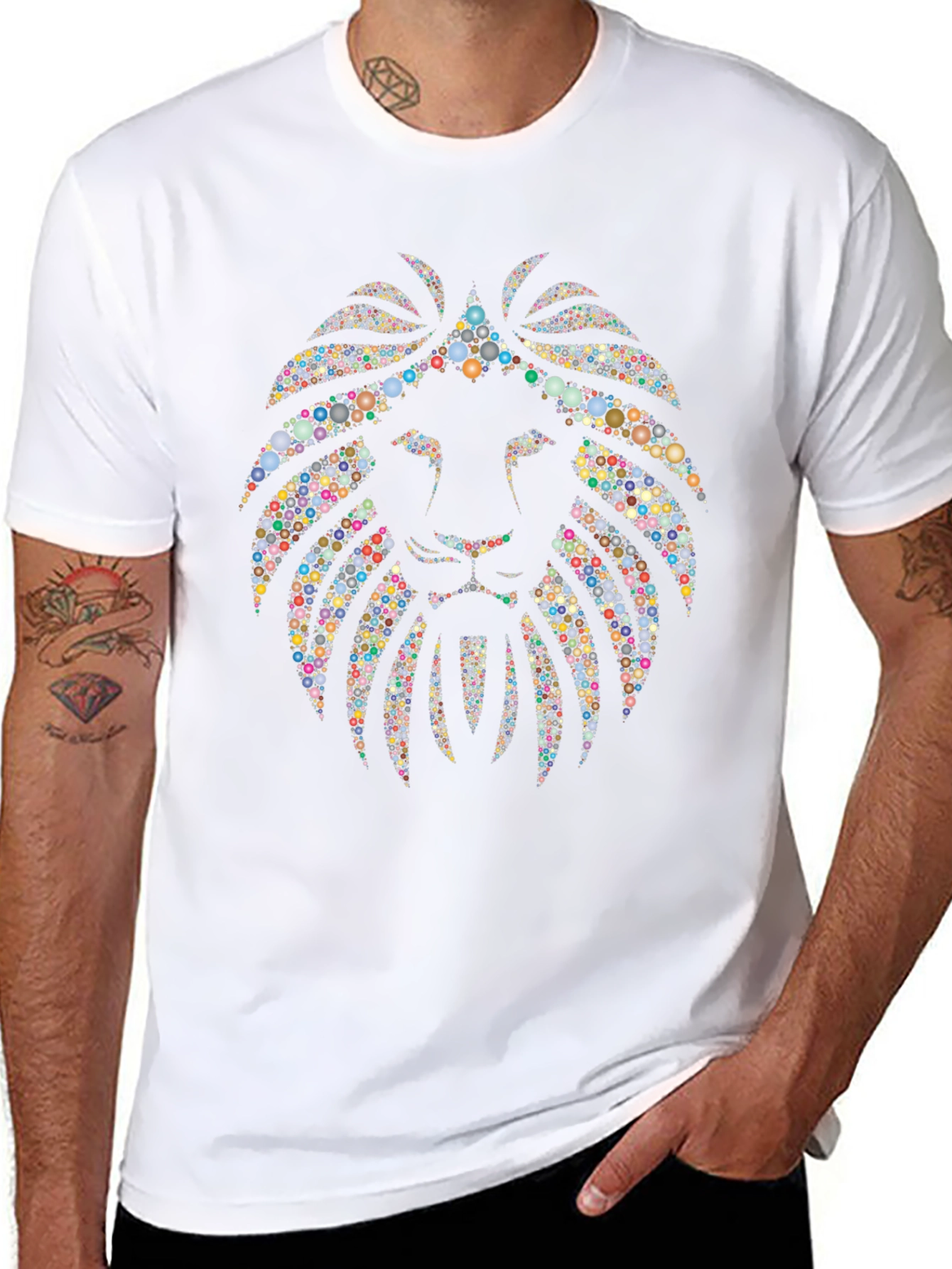 Geometric Lion Graphic Tee - Mens Black T-Shirt