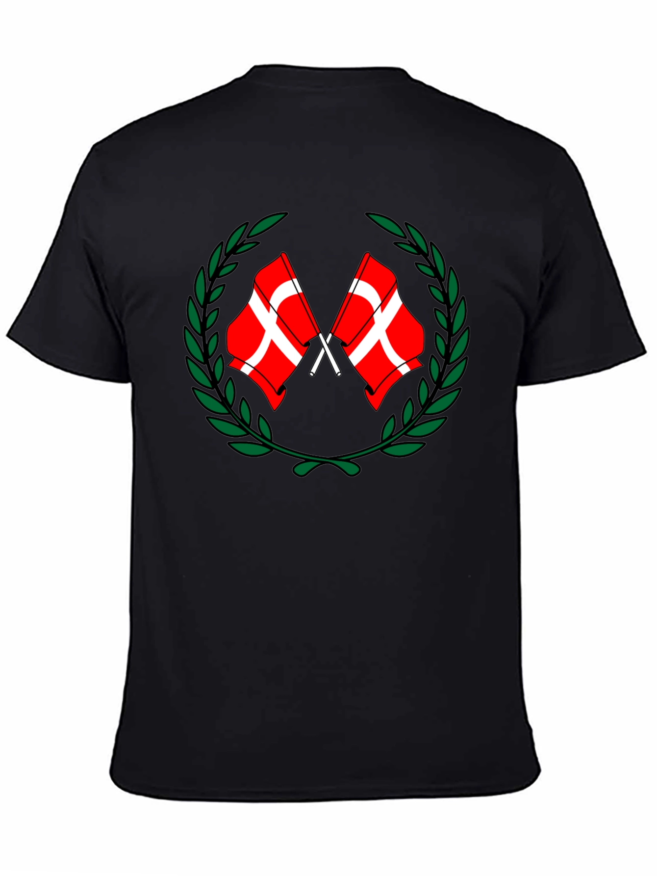 Danish Flags Wreath Black T-Shirt