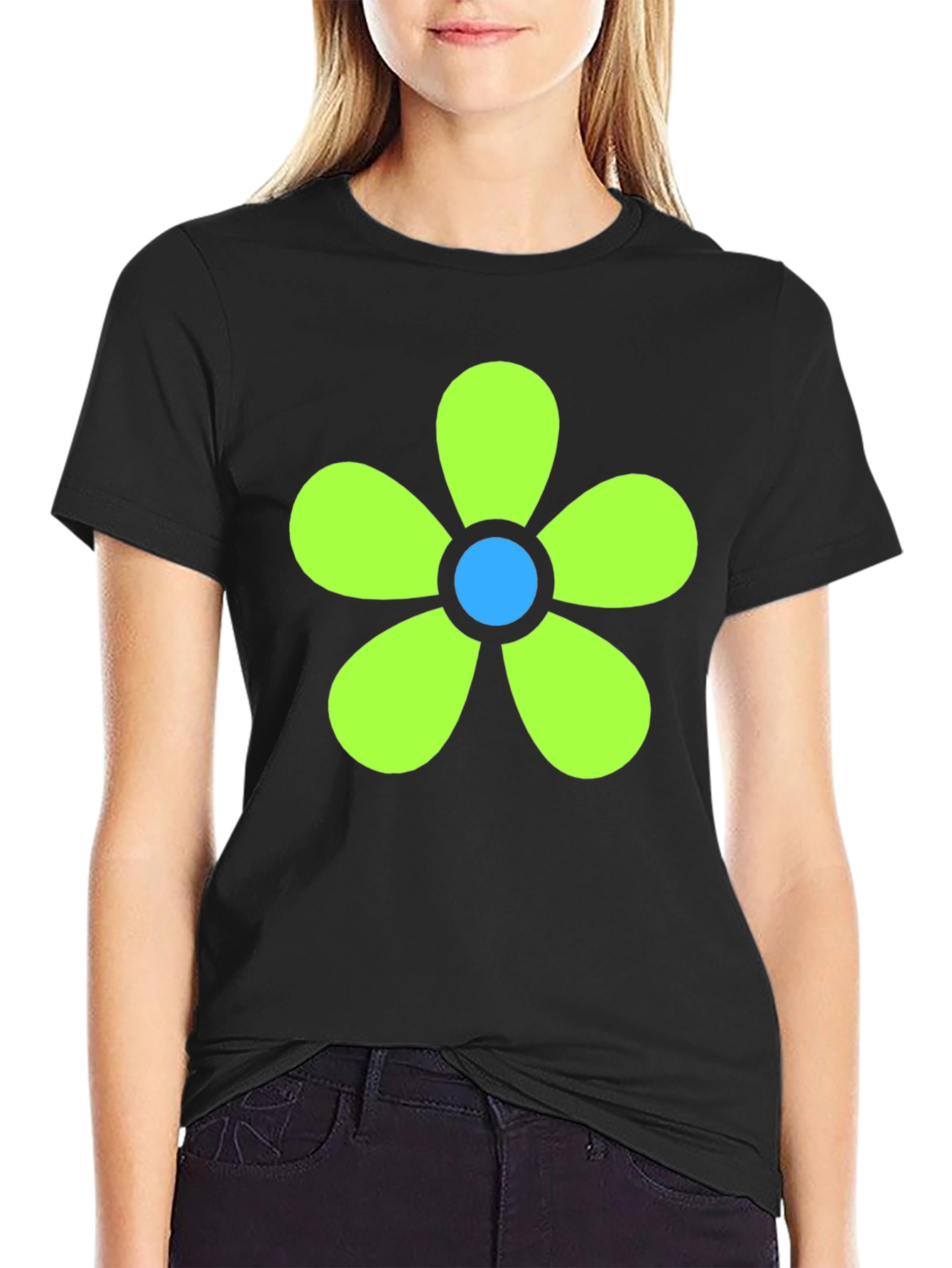 Retro Flower Power Tee - Black Cotton Blend