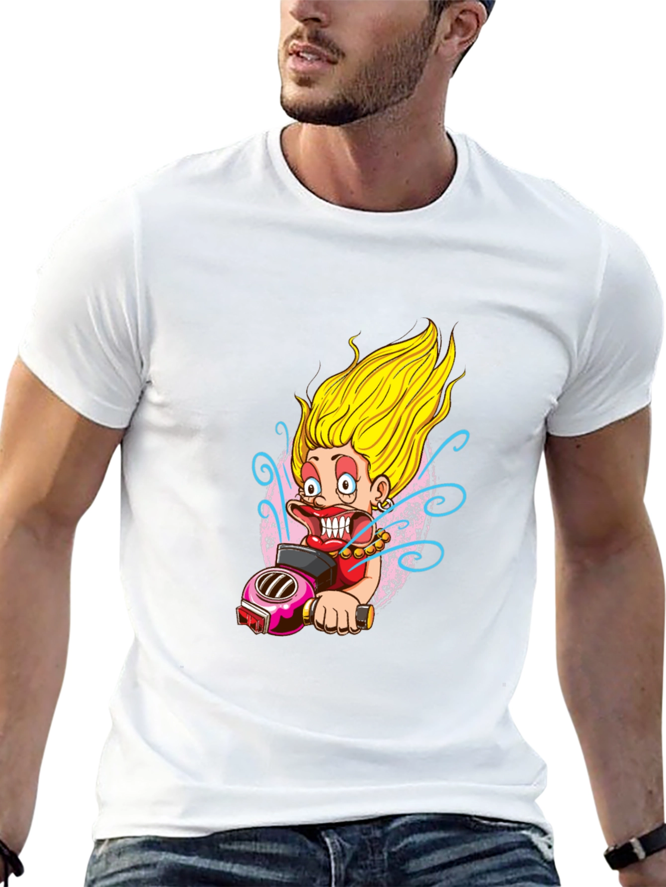 Fun Cartoon Biker Graphic Tee - Black