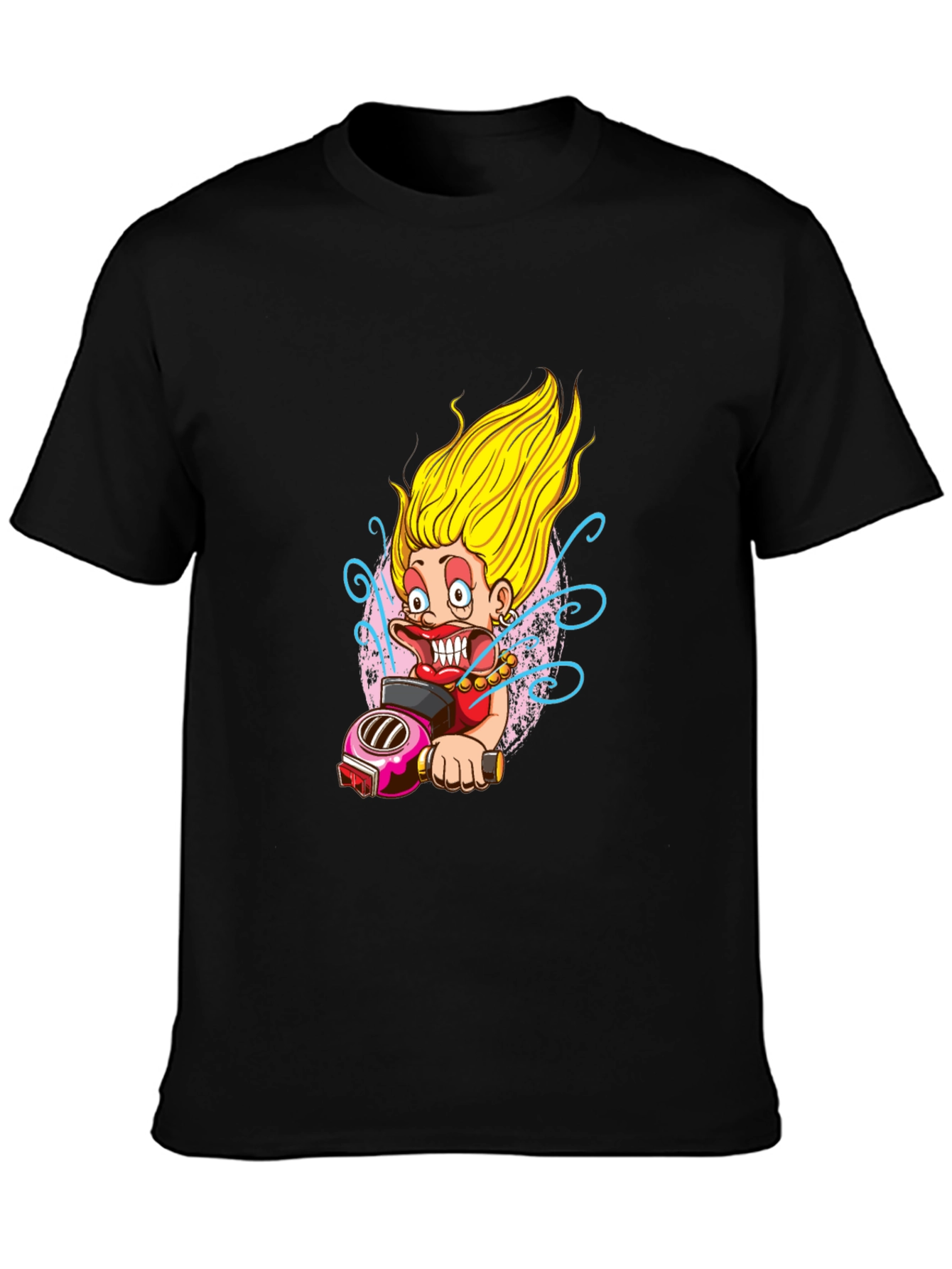 Fun Cartoon Biker Graphic Tee - Black