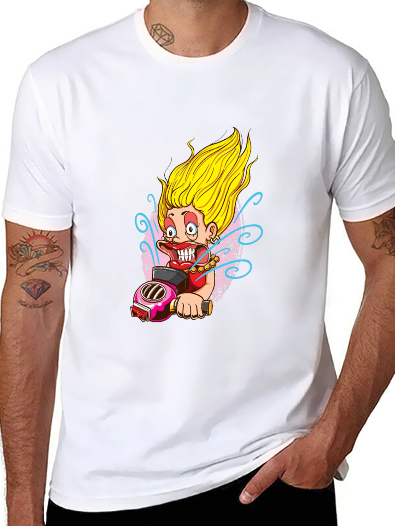 Fun Cartoon Biker Graphic Tee - Black