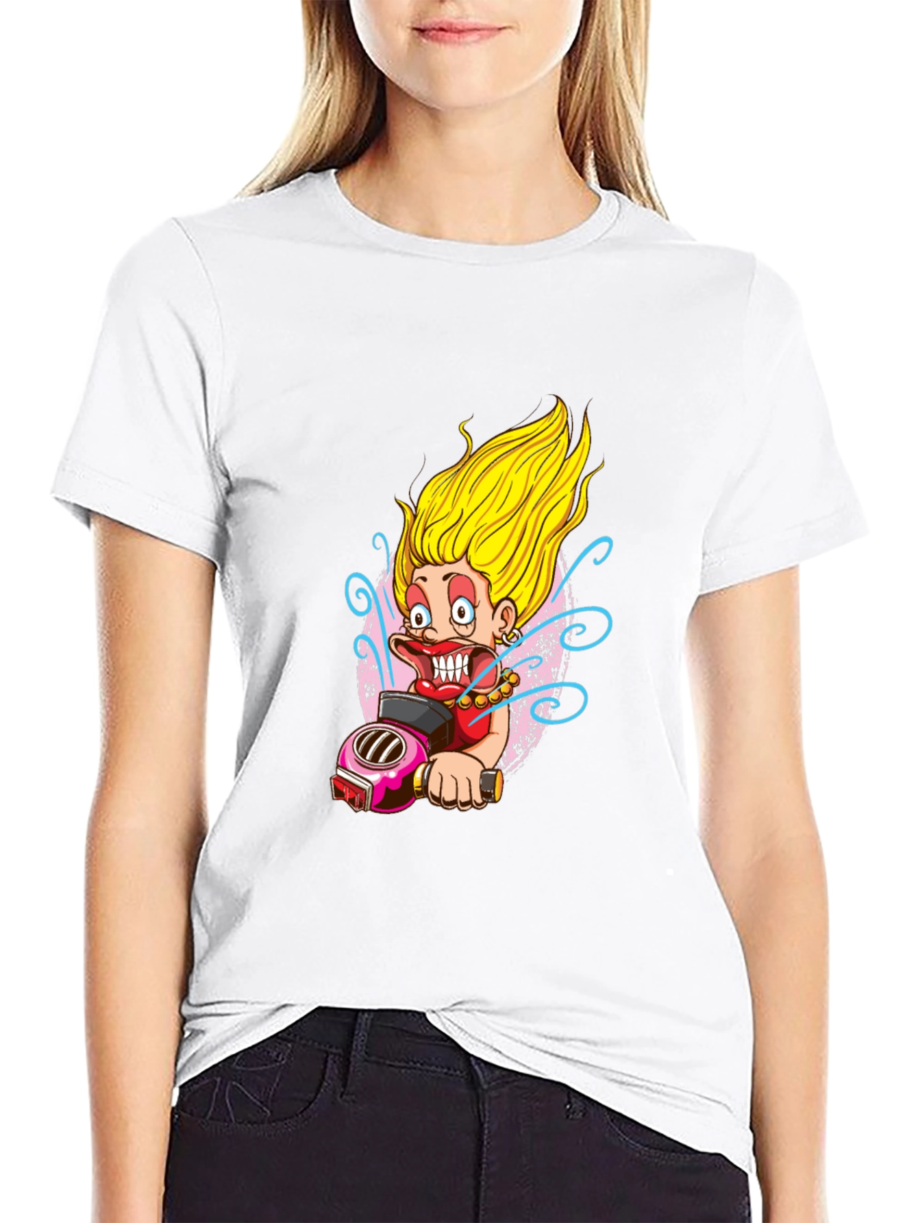 Fun Cartoon Biker Graphic Tee - Black