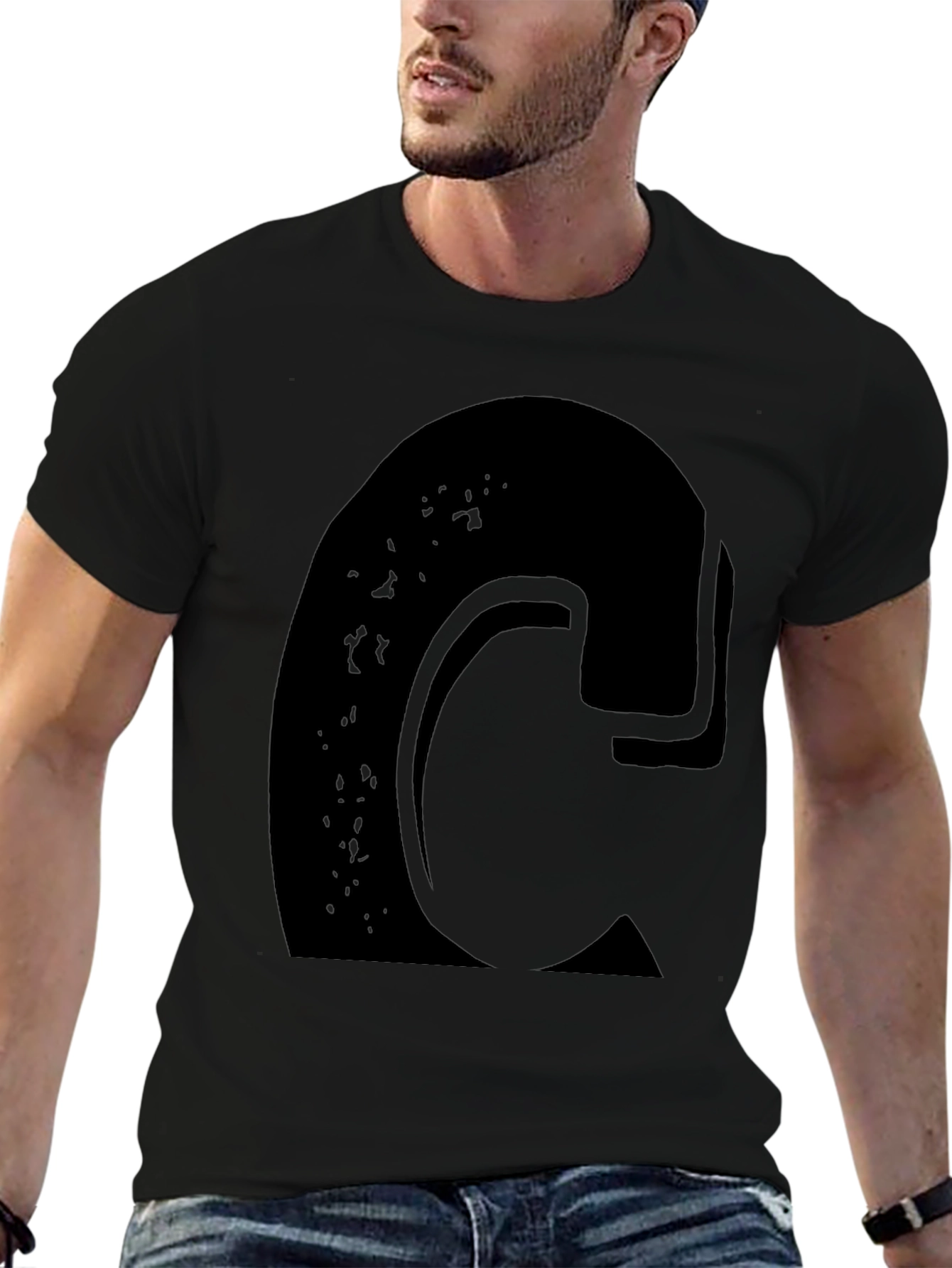 Bold Initial Graphic Tee - Black Cotton