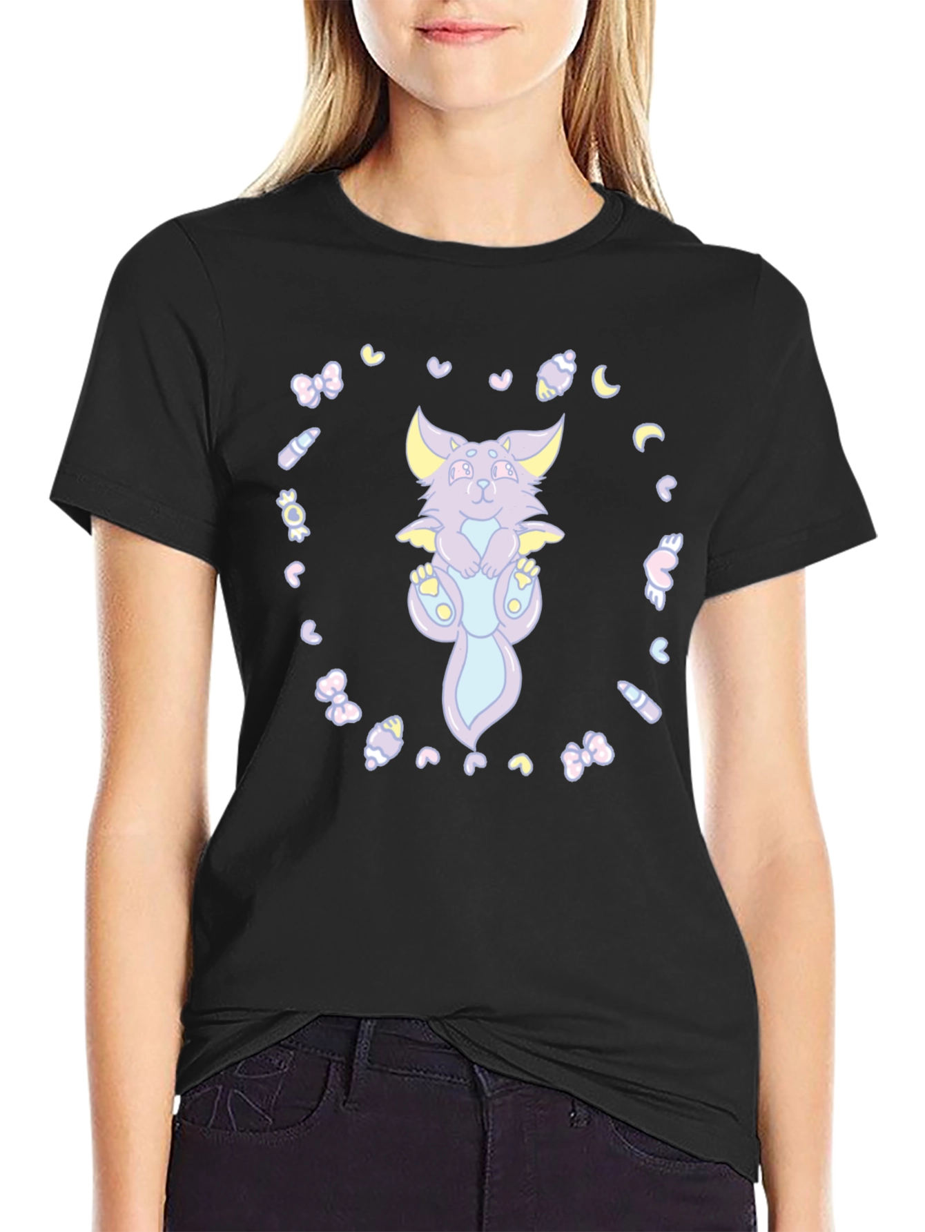 Cute Cartoon Dragon T-Shirt - Black Cotton Tee