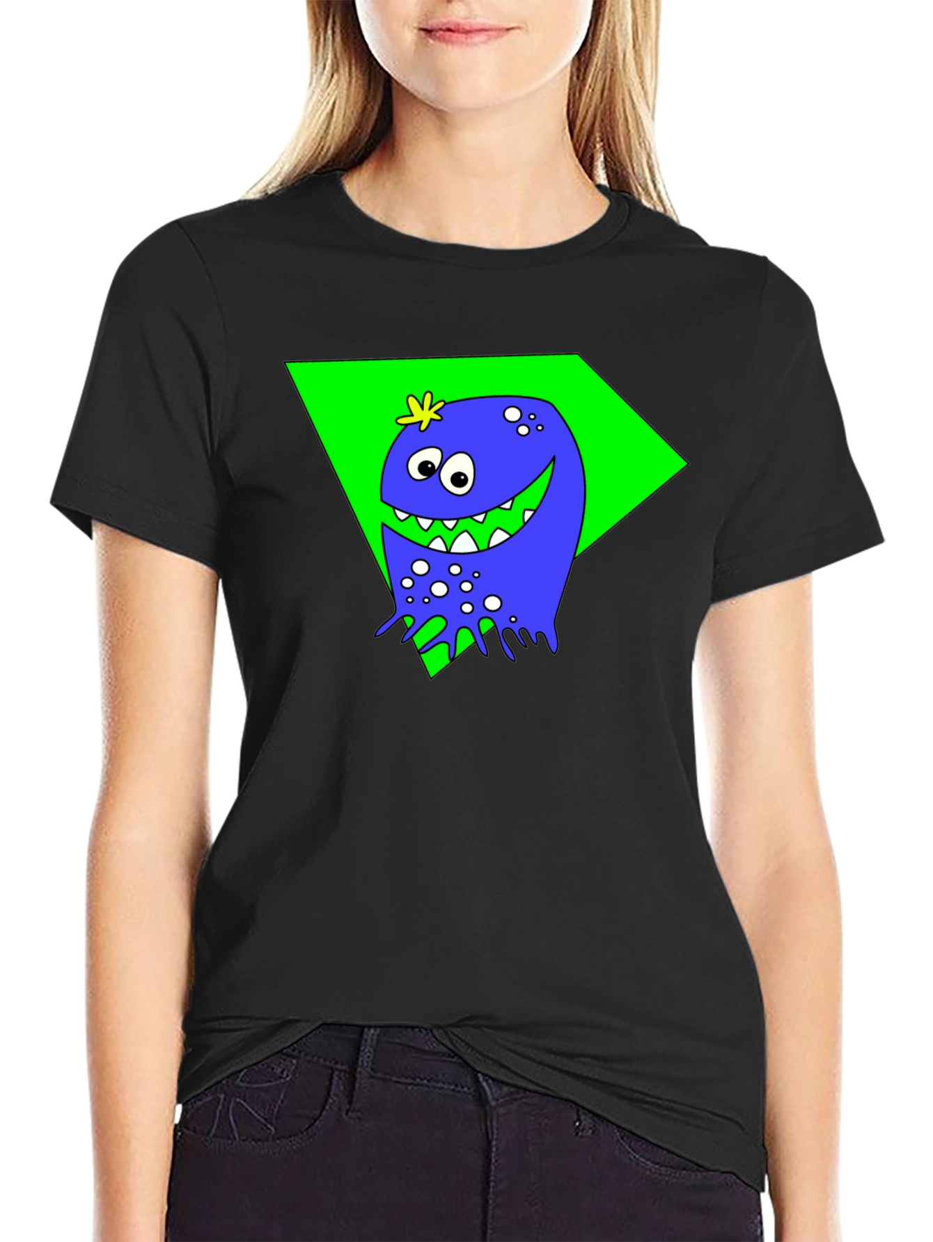 Funny Monster Graphic Tee - Black Cotton Shirt