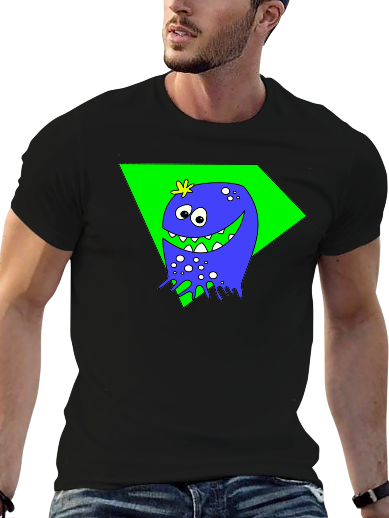 Funny Monster Graphic Tee - Black Cotton Shirt