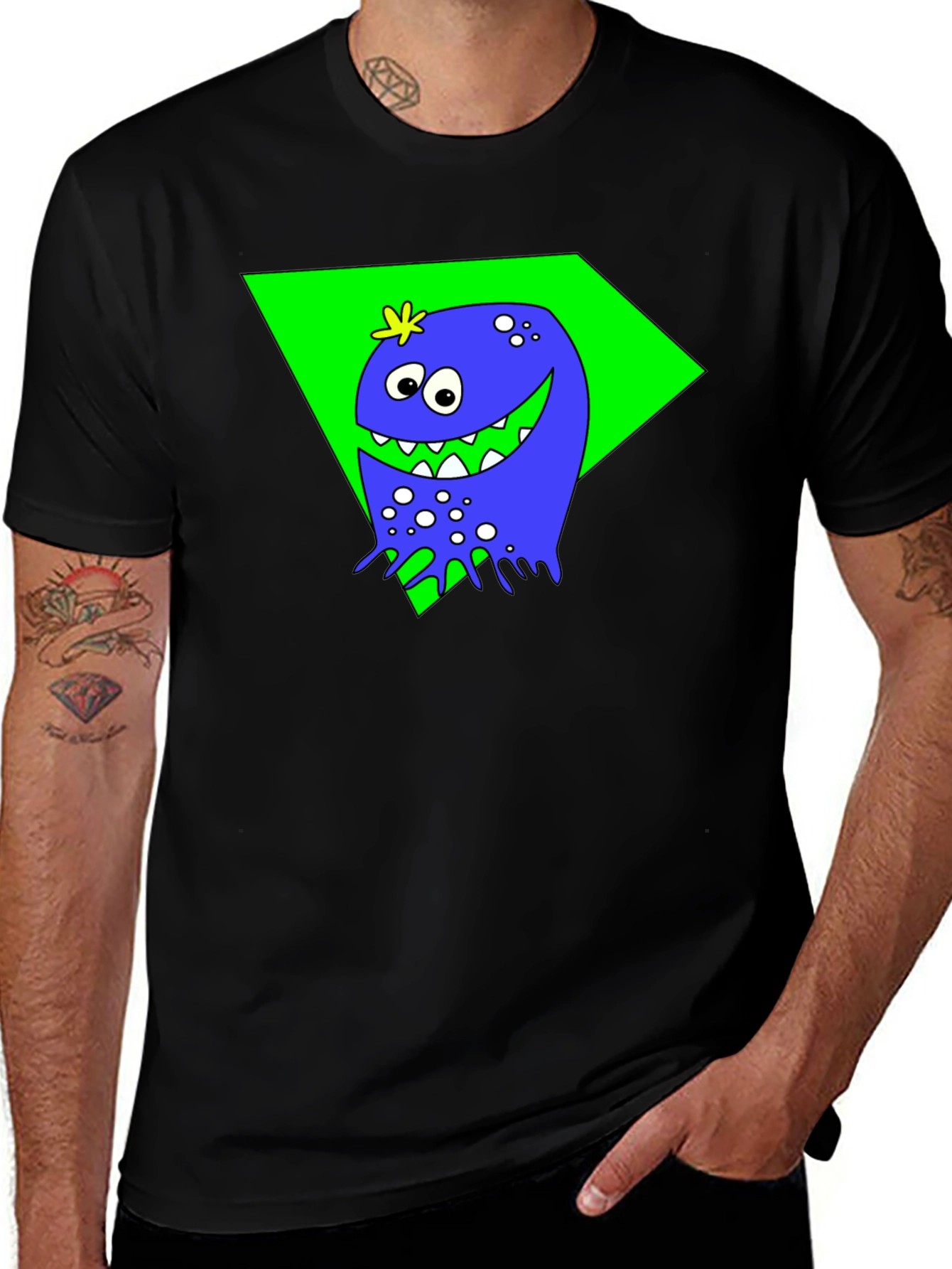 Funny Monster Graphic Tee - Black Cotton Shirt